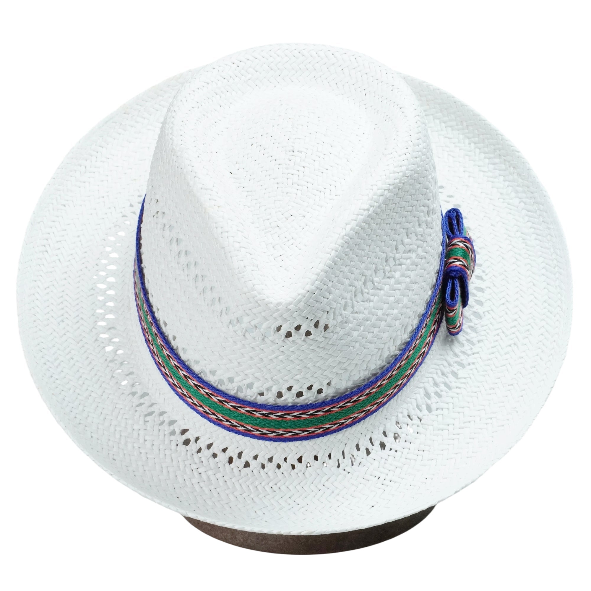 White Breathable Straw Hat with Cutout Crown & Brim