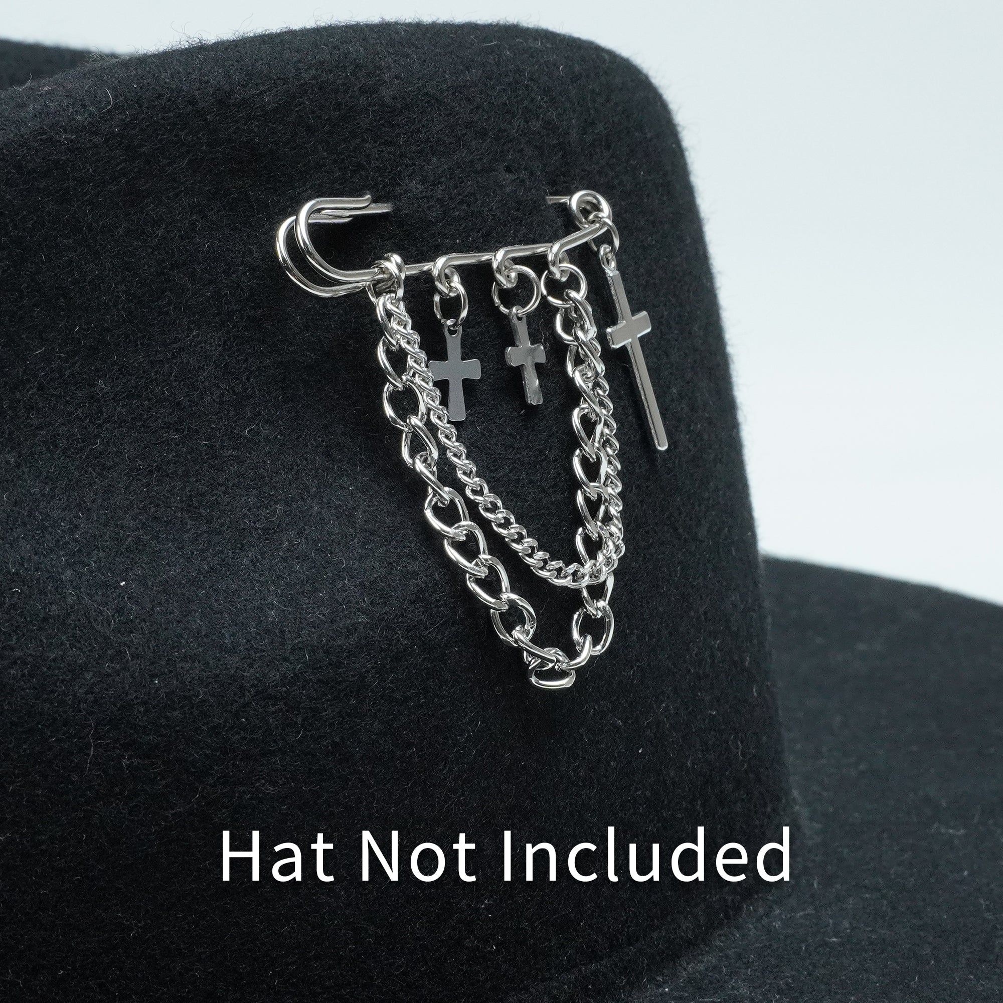 SILVER CROSS CHAIN HAT PIN