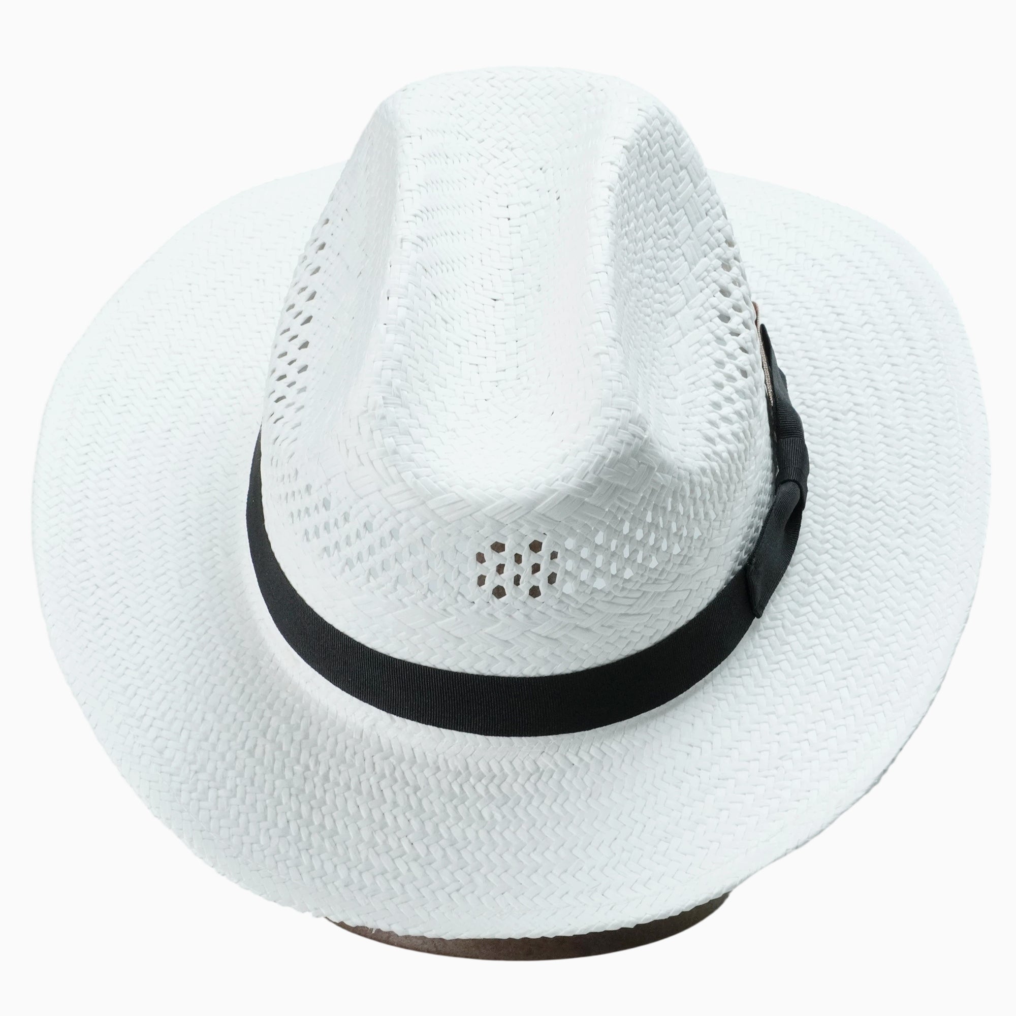 Elegant White Breathable Straw Fedora with Black Ribbon Bow