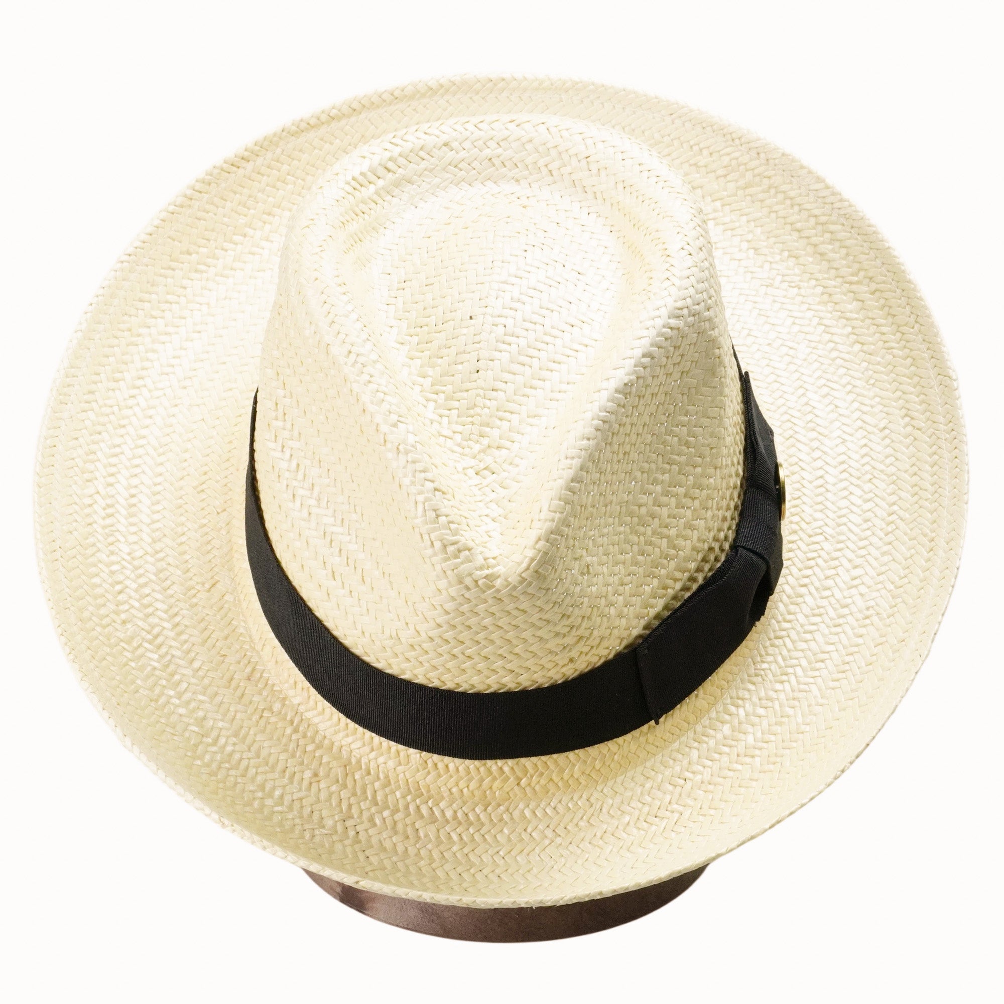 Off-White Breathable Straw Fedora with Gold Logo Accent Ribbon
