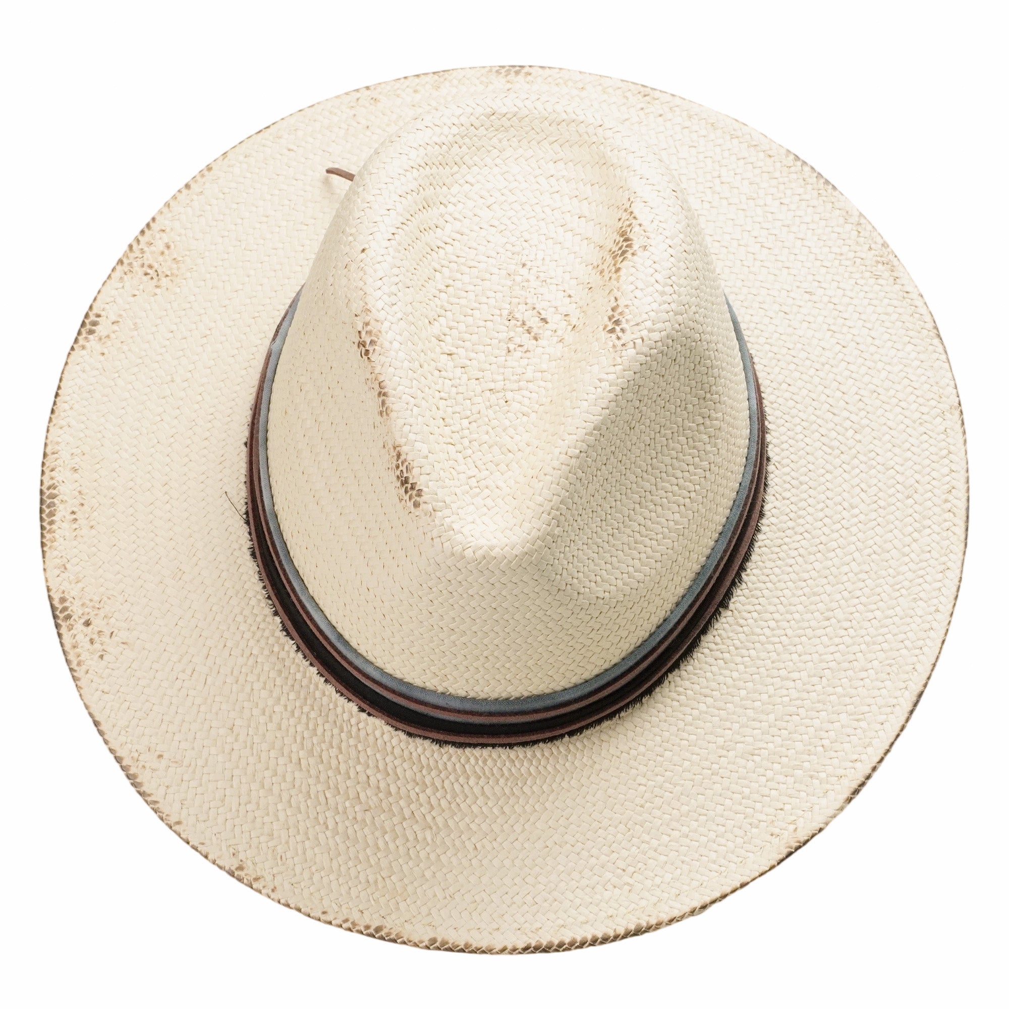 Beige Straw Hat with Brown Thin Cord & Burnt Edge Design