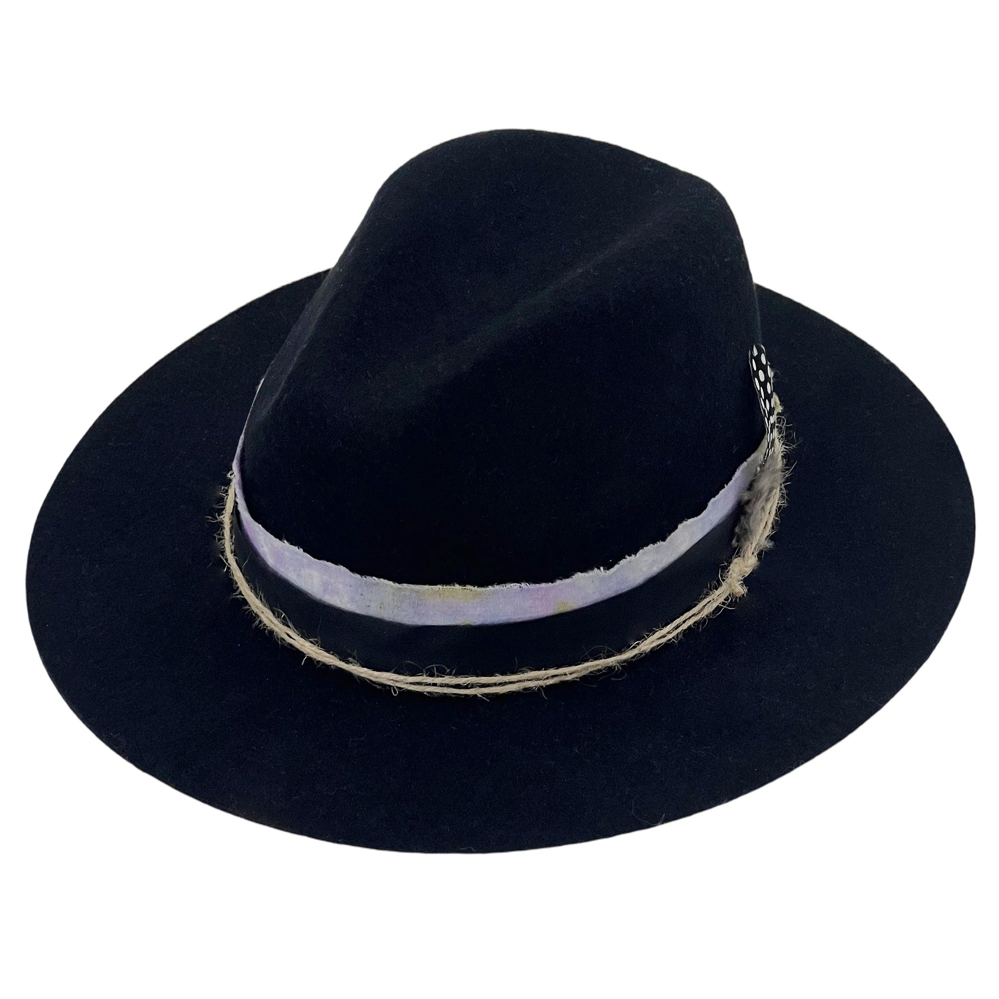 Black Flat-Brim – Purple Tie-Dye & Feather Band