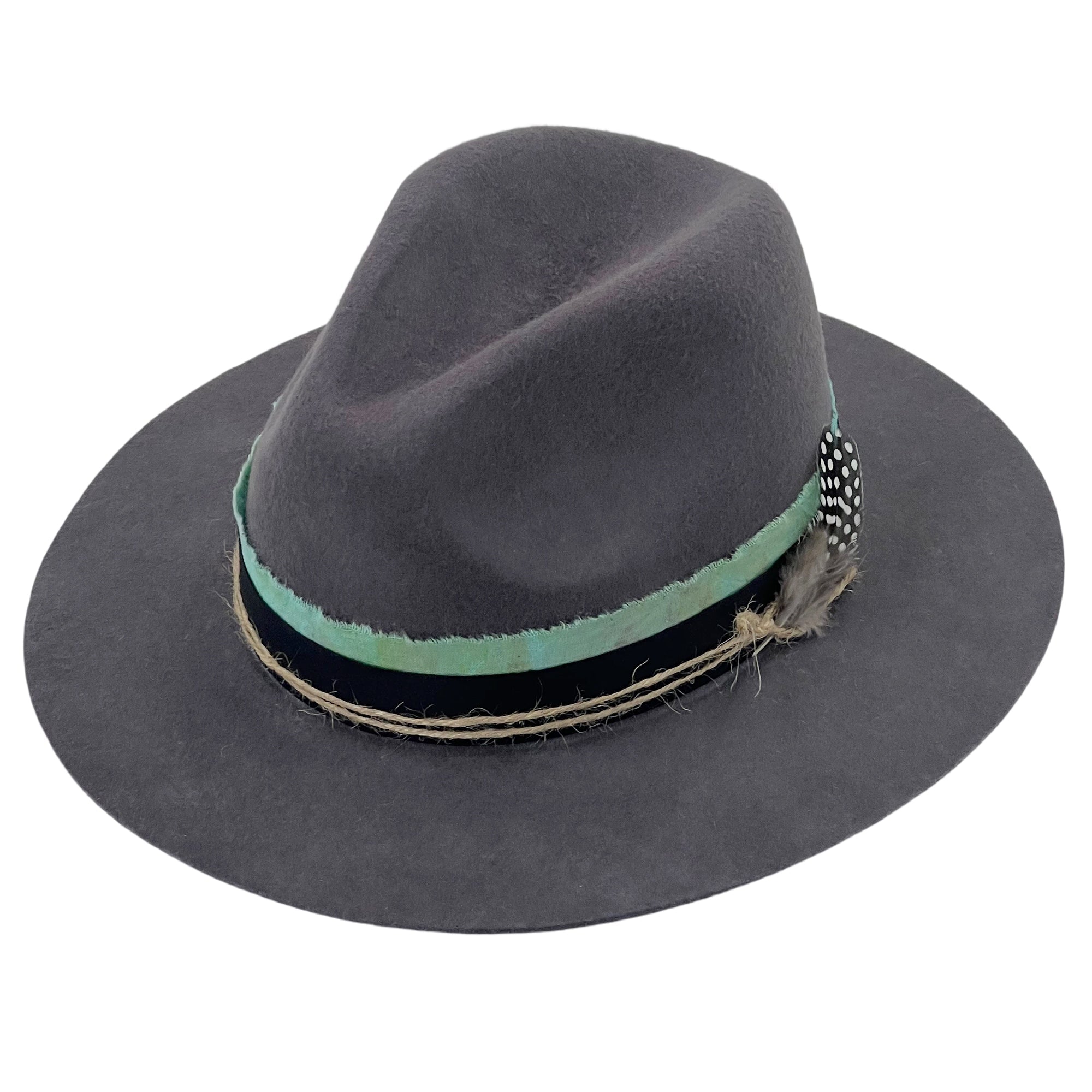 Gray Felt Hat – Blue-Green Dye & Mixed Accents