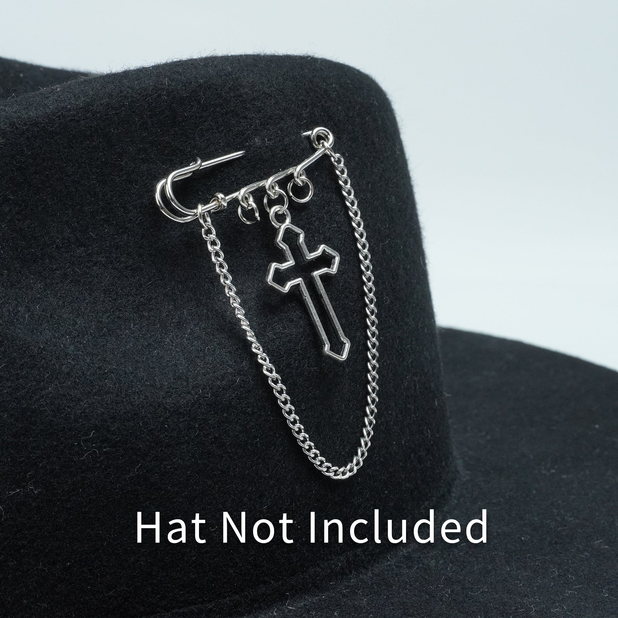 SILVER CHAIN CROSS HAT PIN
