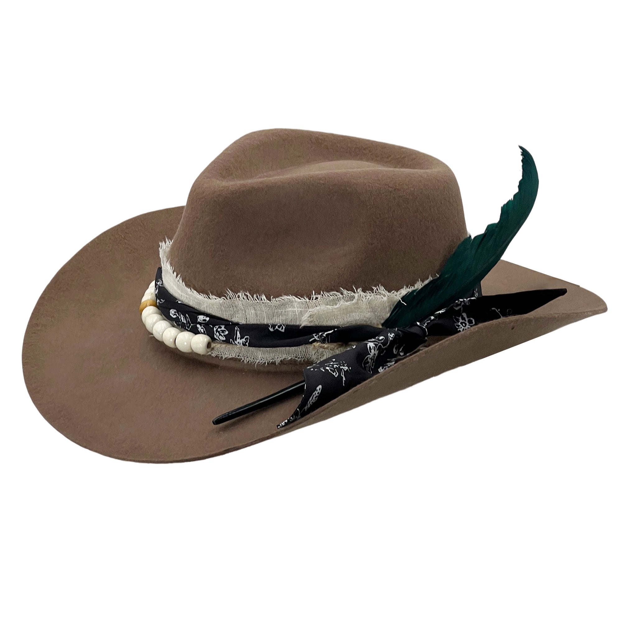 Tan Cowboy Hat – Woven Band & Feather