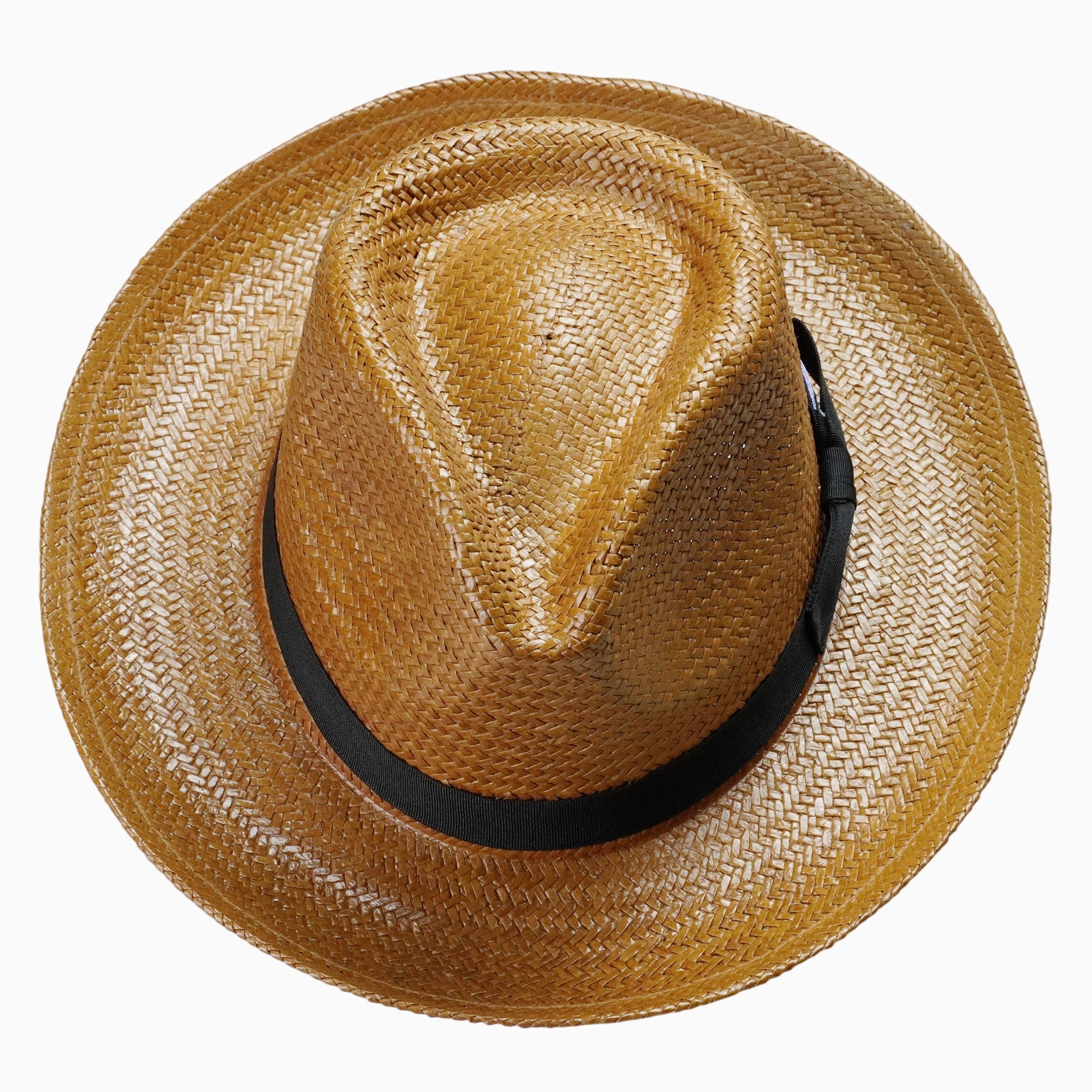 Caramel-Tone Breathable Straw Fedora with Black Ribbon & Accent Tab