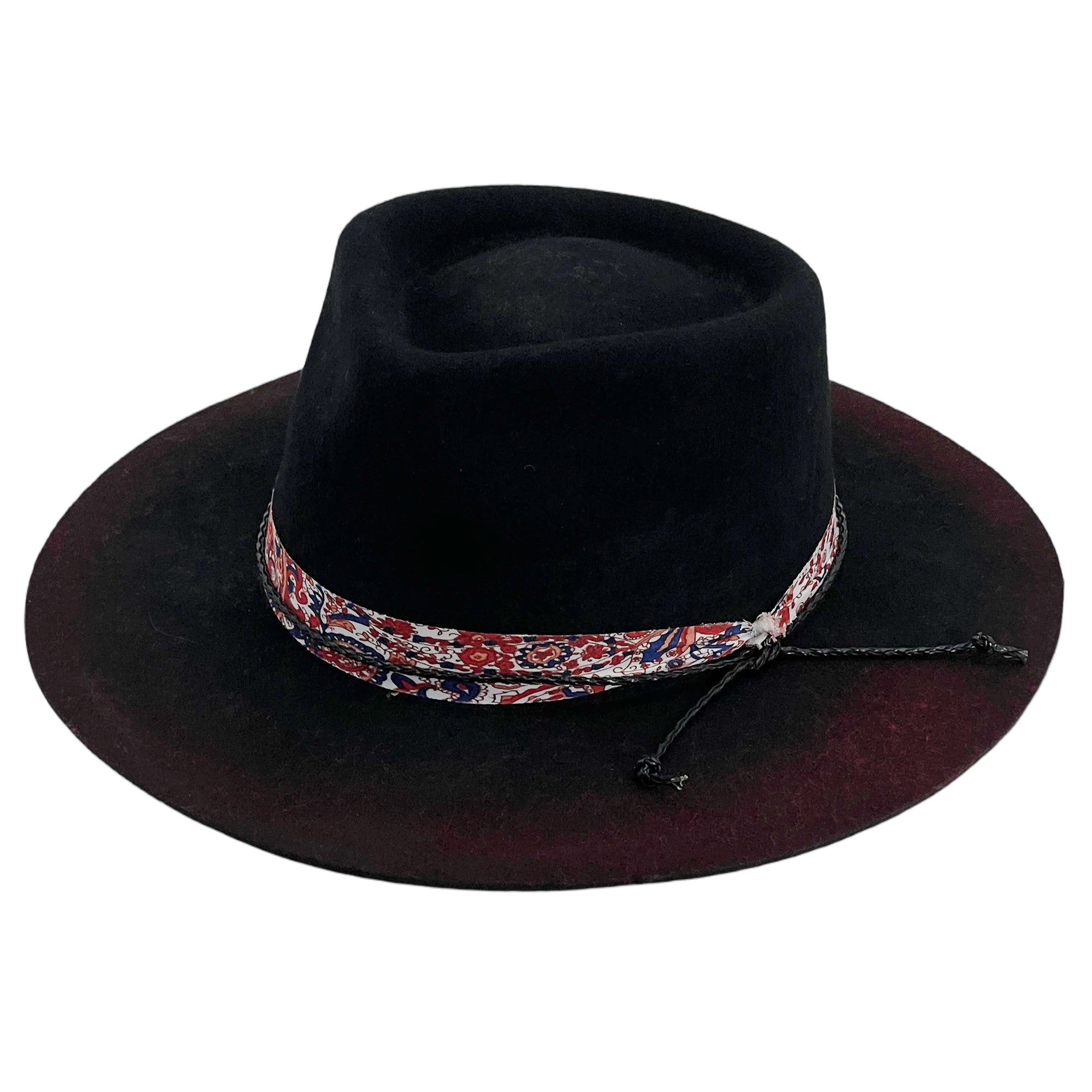 Hand-Distressed Fedora with Patterned Band