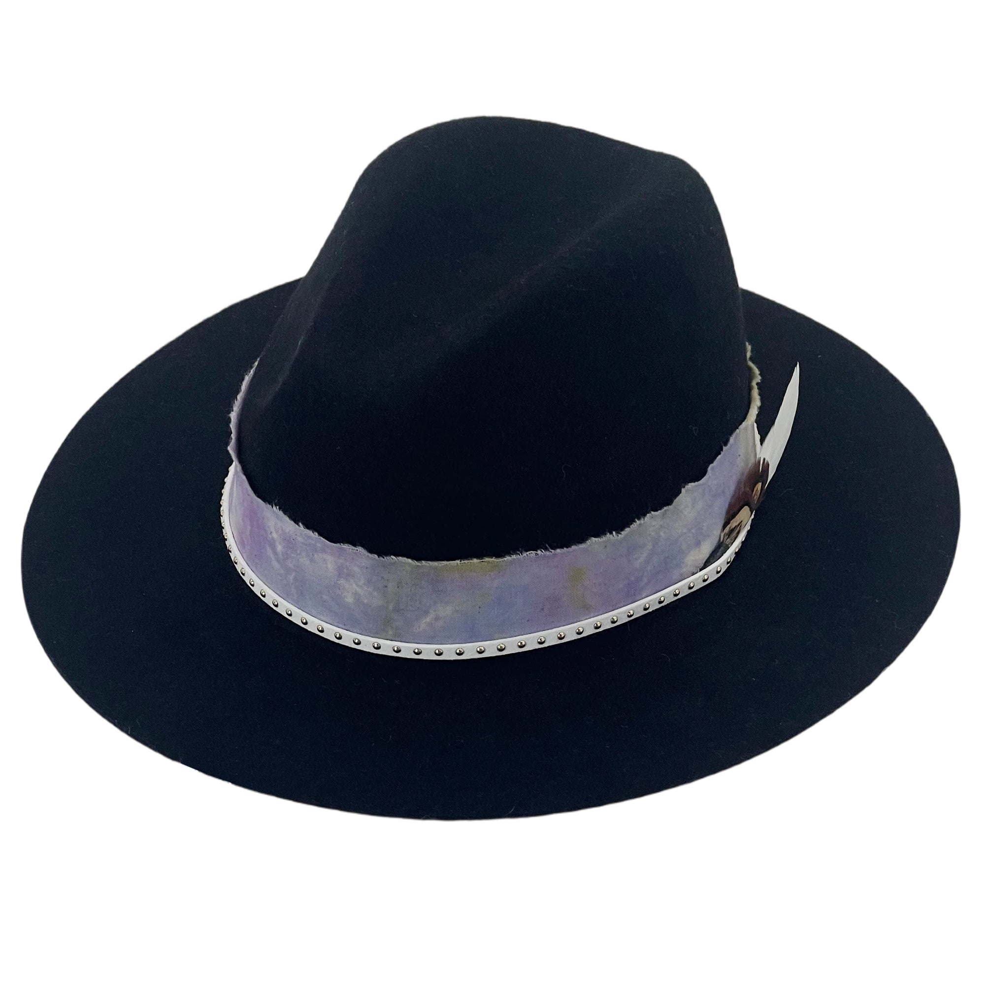 Black Flat-Brim – Purple Tie-Dye & Feather Band