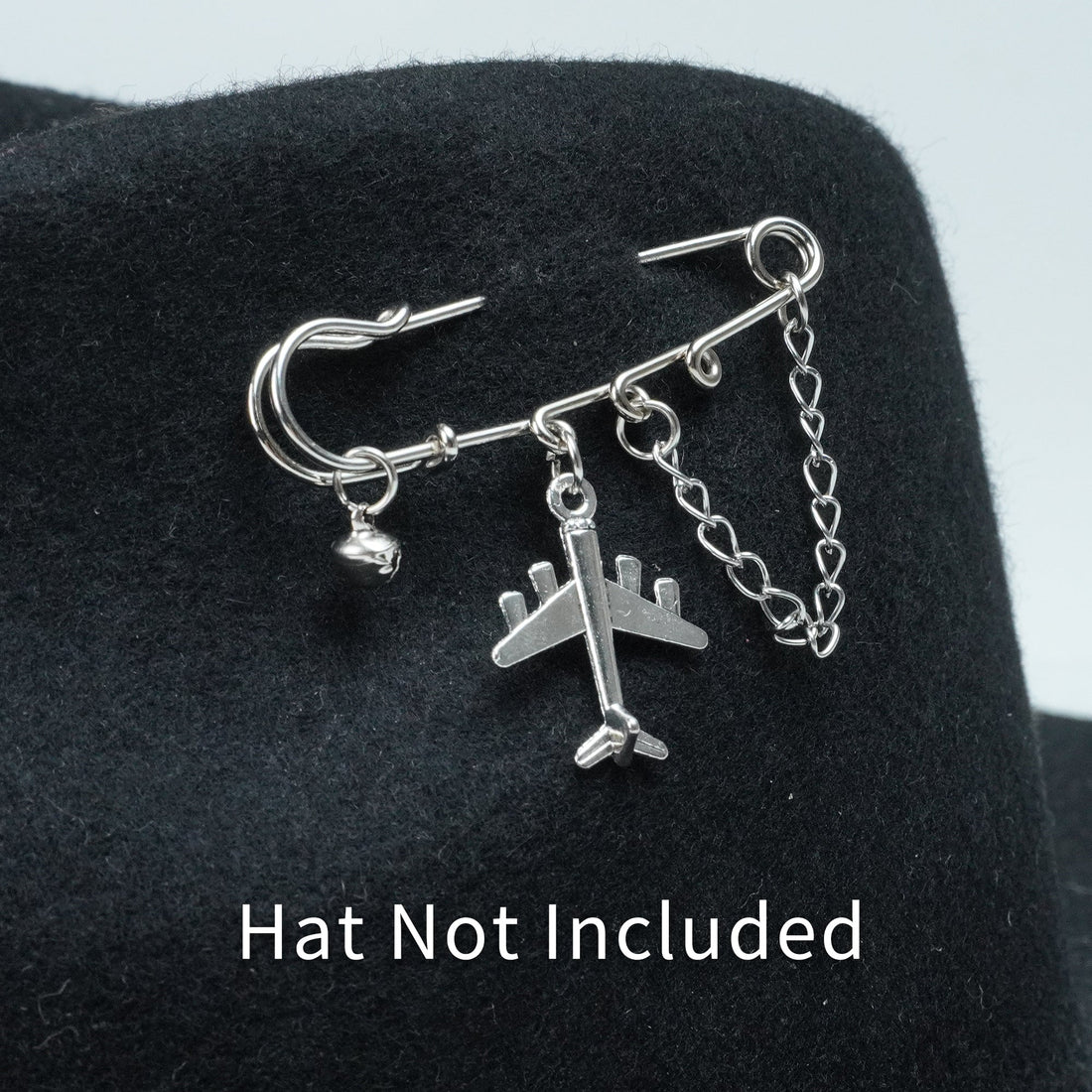 SILVER PLANE CHARM HAT PIN