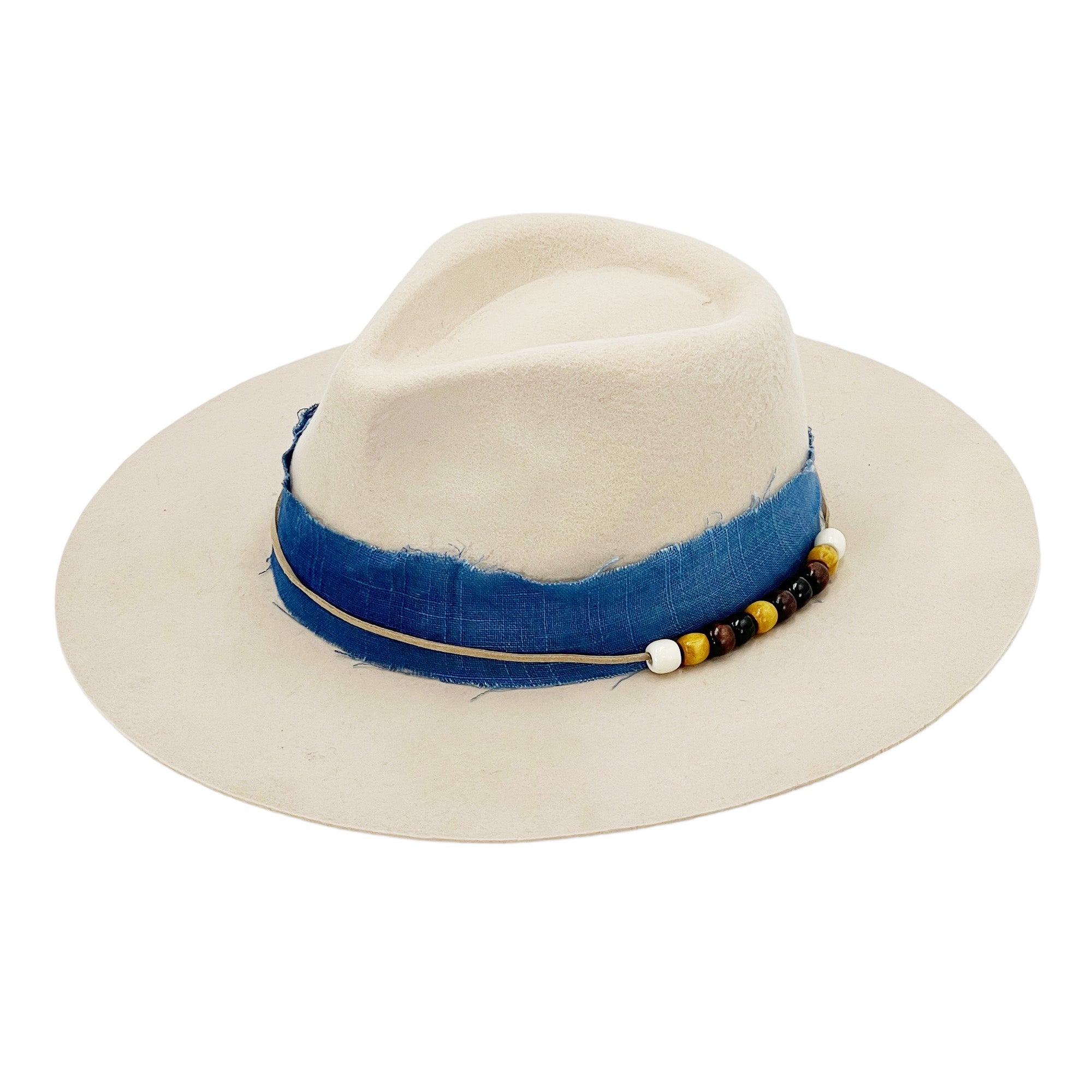 Premium Ivory Hat – Blue Fabric Band