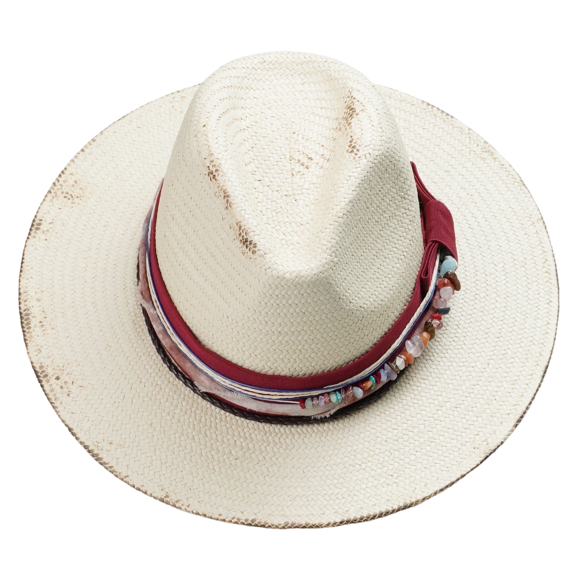 Classic Gus Crown - Off-White with Dark Red Fabric Accent