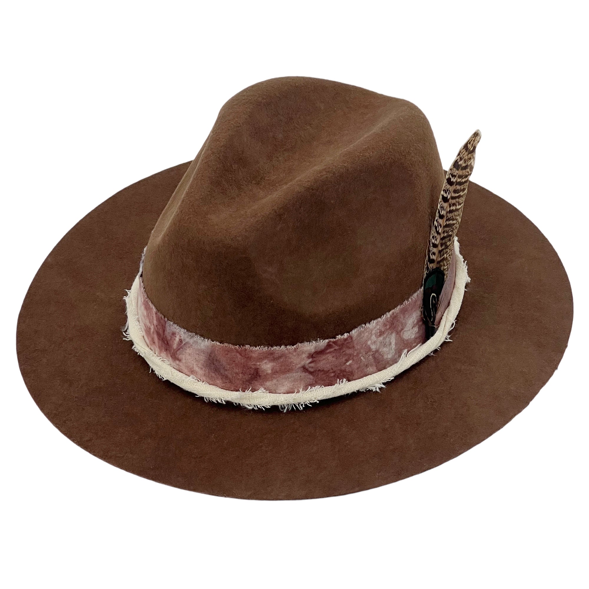 Warm Brown Fedora – Tie-Dye Band & Feather
