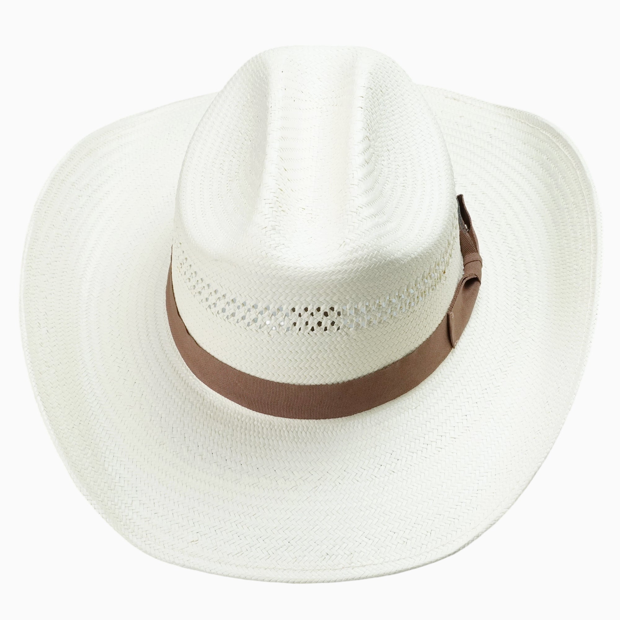 Off-White Breathable Straw Fedora with Brown Ribbon Band & Bow