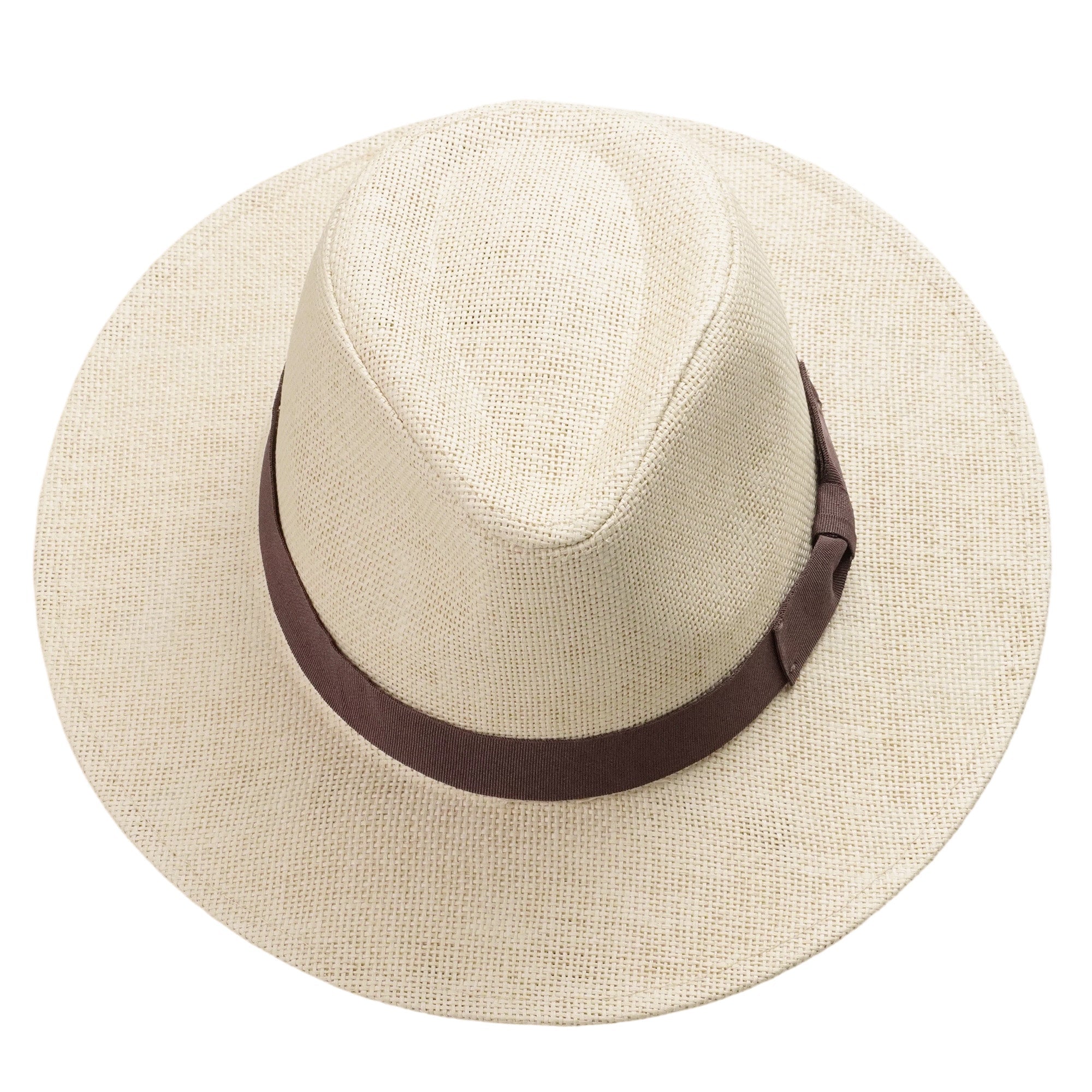 Off-White Straw Hat with Simple Brown Bow Band