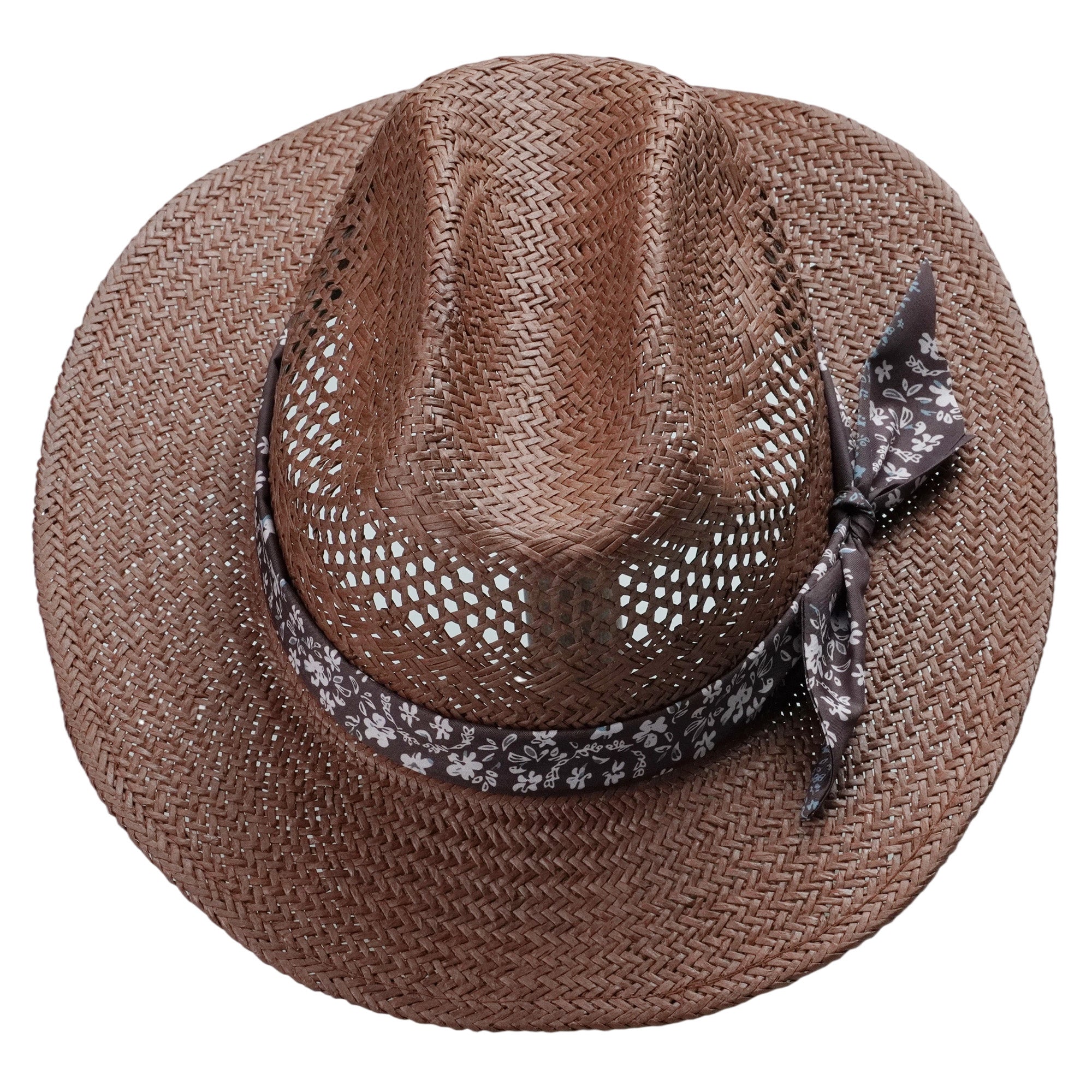 Cattleman Fedora - Dark Brown with Custom Flower Strap