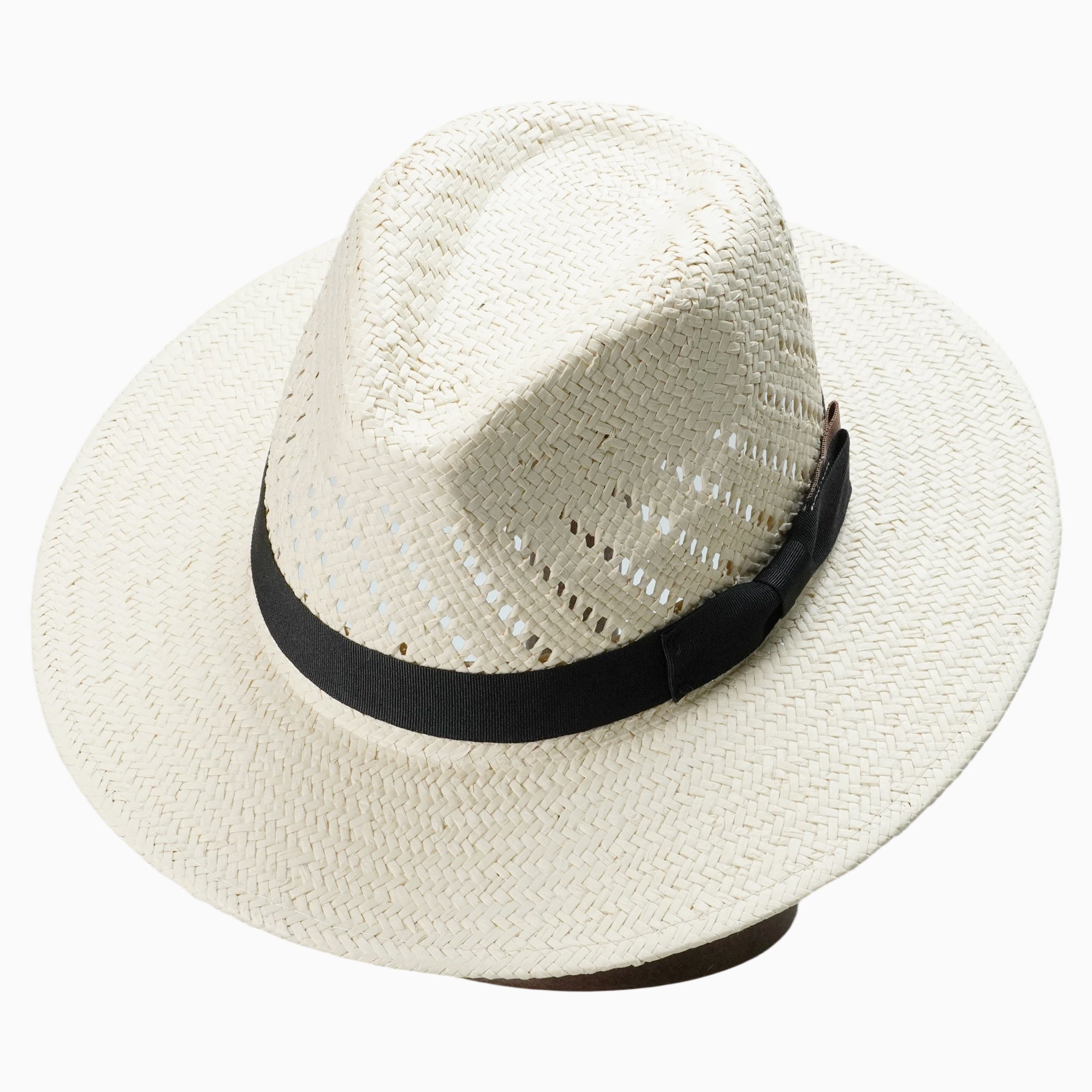 Beige Breathable Straw Fedora with Vibrant Geometric Hatband