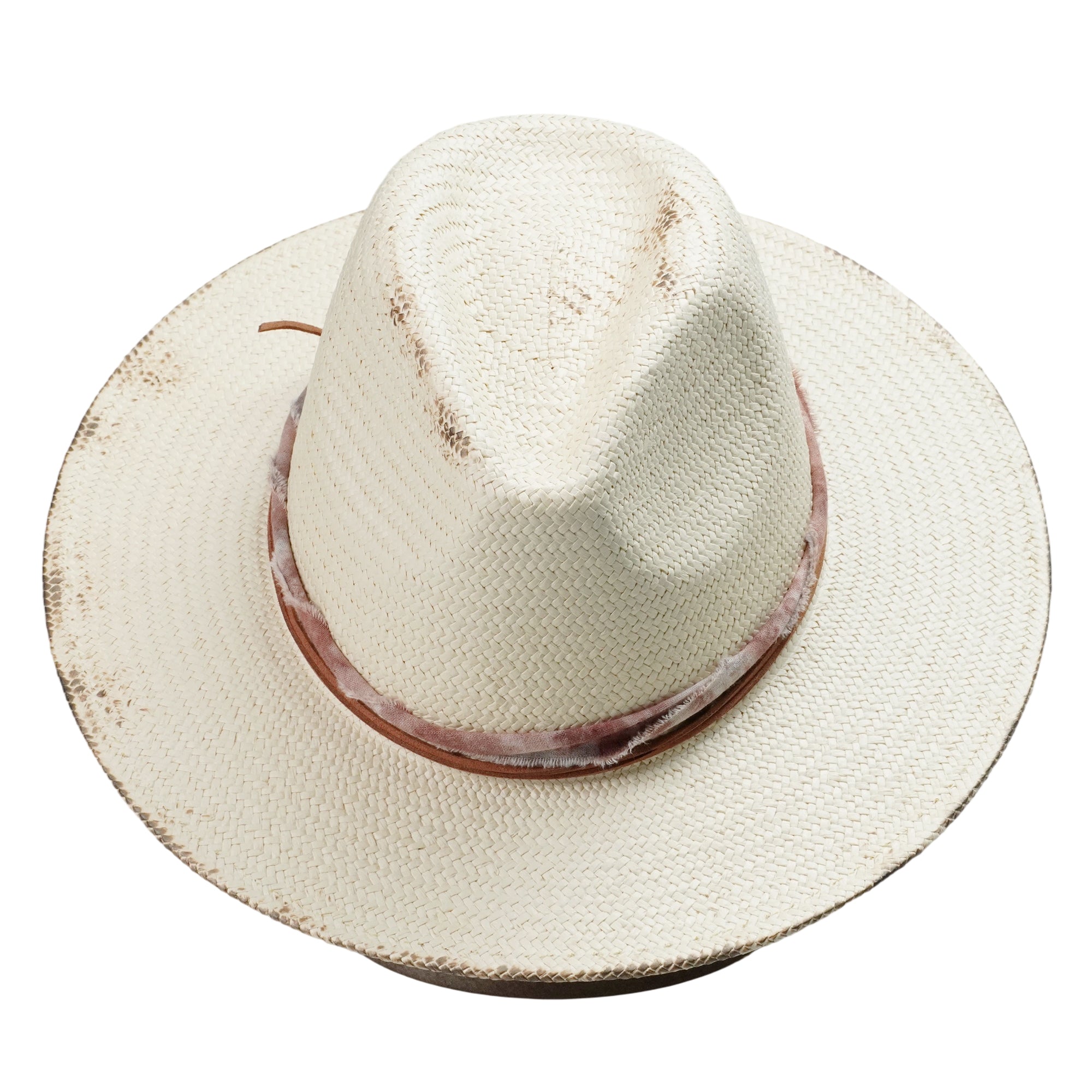 Vintage Style Straw Fedora with Distressed Edge & Leather Band