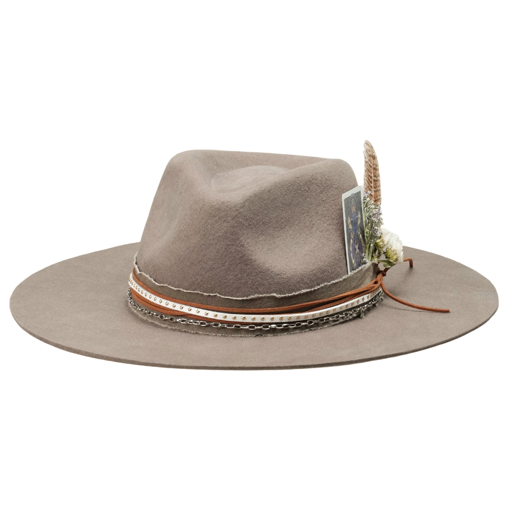 Camel Felt Fedora with Card & Feather Bouquet