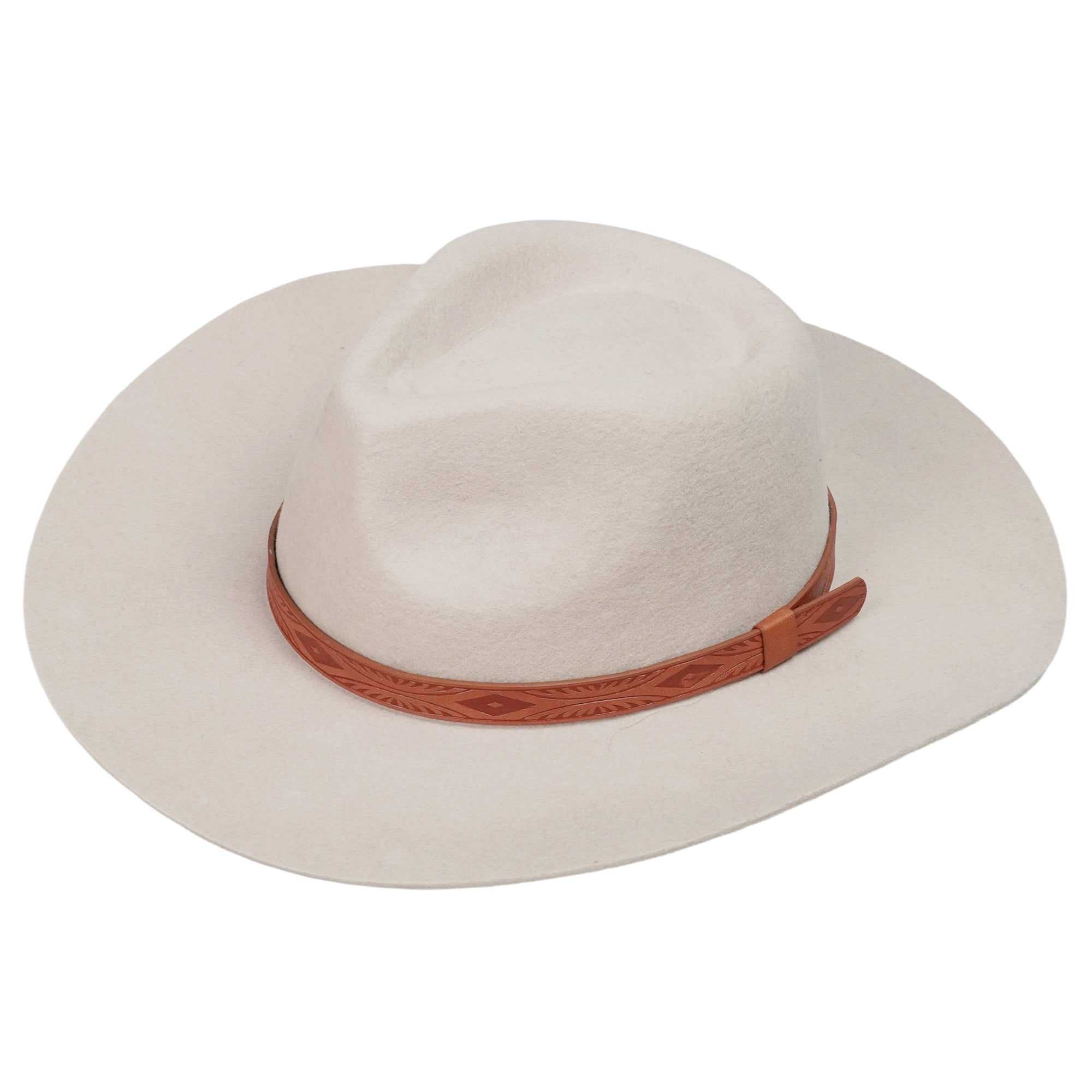 Cream Felt Fedora with Printed Leather Band