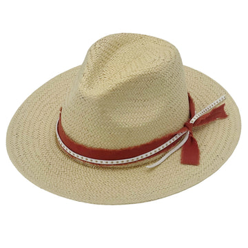 Neutral Straw Hat – Bold Orange & White Accents