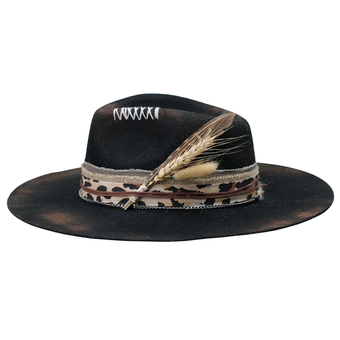 Teardrop Fedora - Black with Burned & Stitched Design