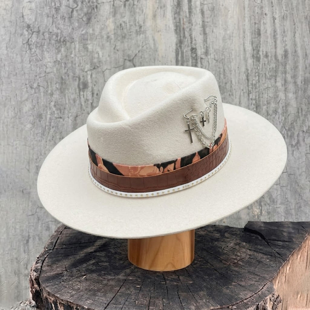 Rose Crown Felt Hat with Brown Leather Band