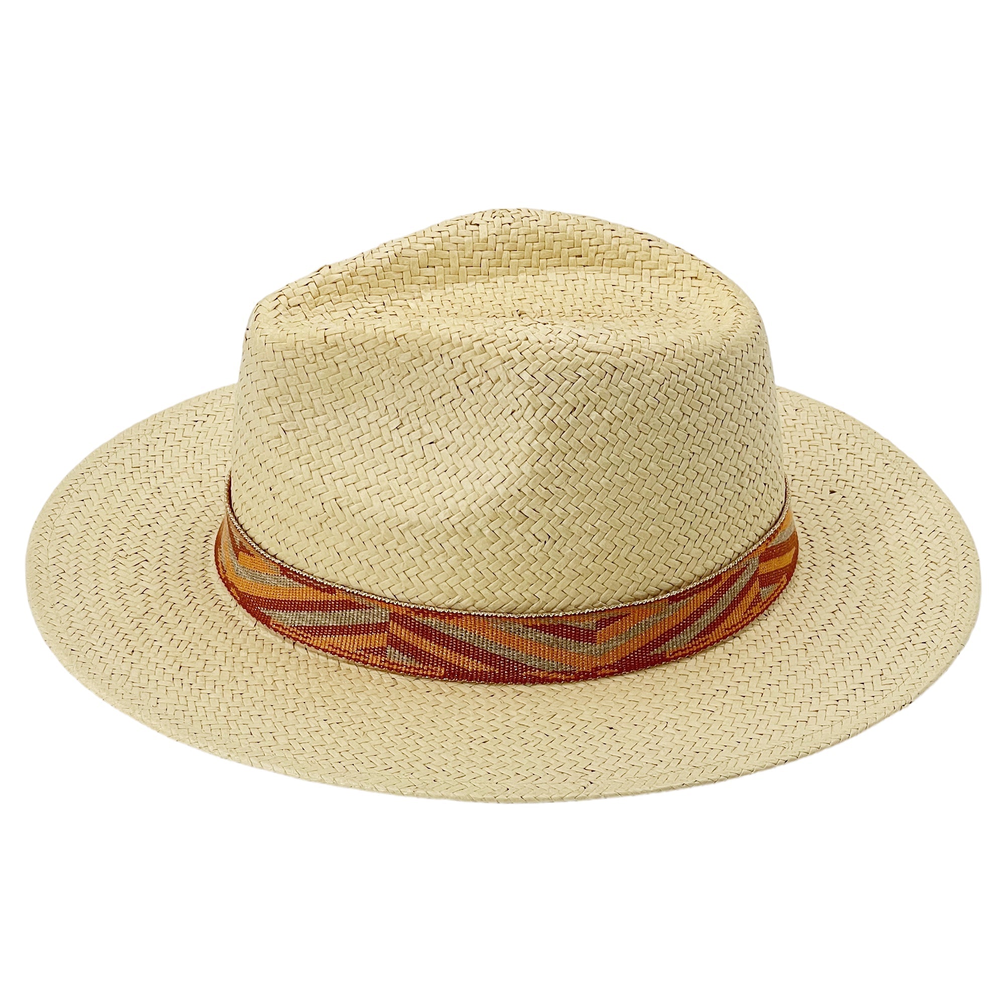 Beige Straw Hat – Woven Orange-Yellow Trim