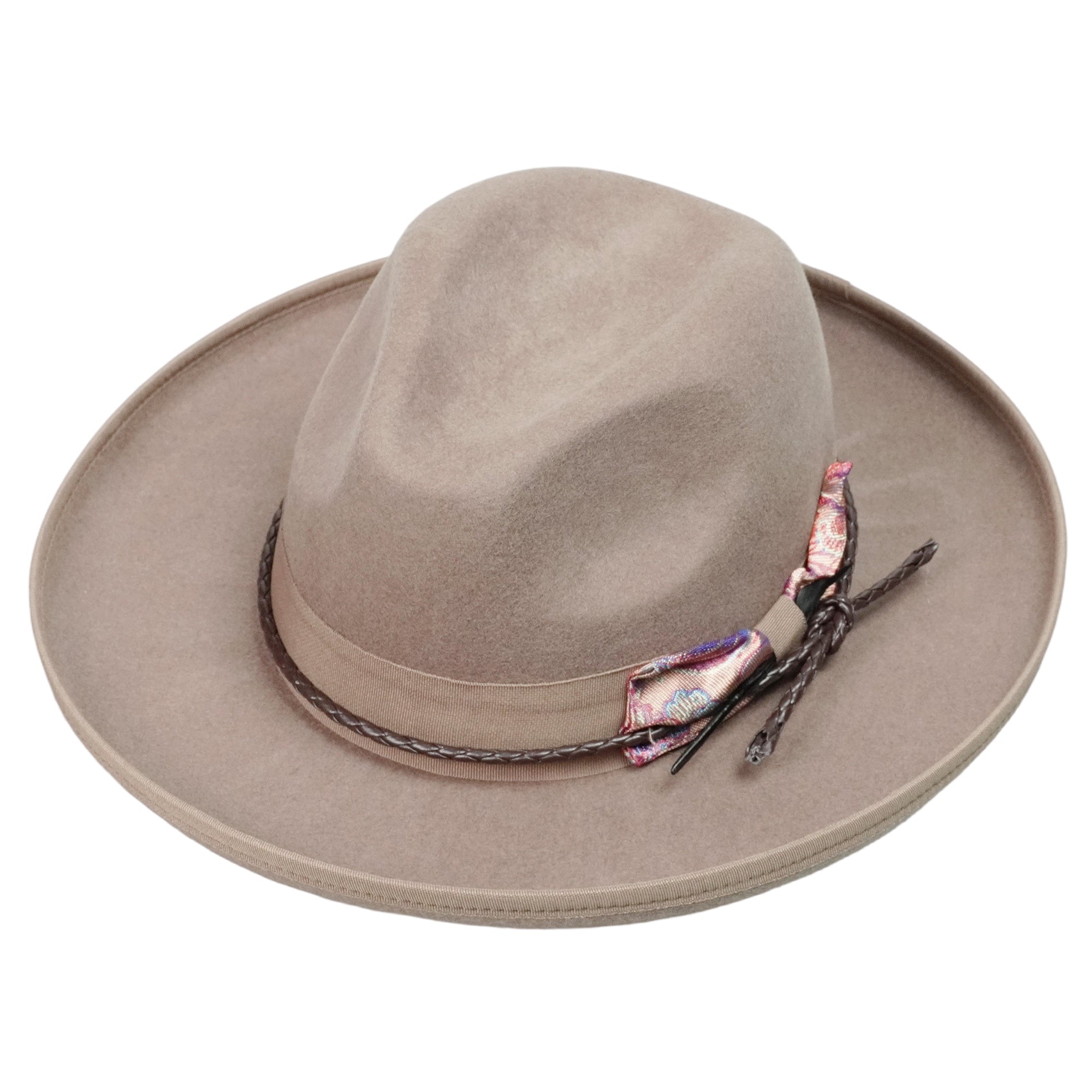 Camel Pencil Curl Felt Hat with Colorful Bow