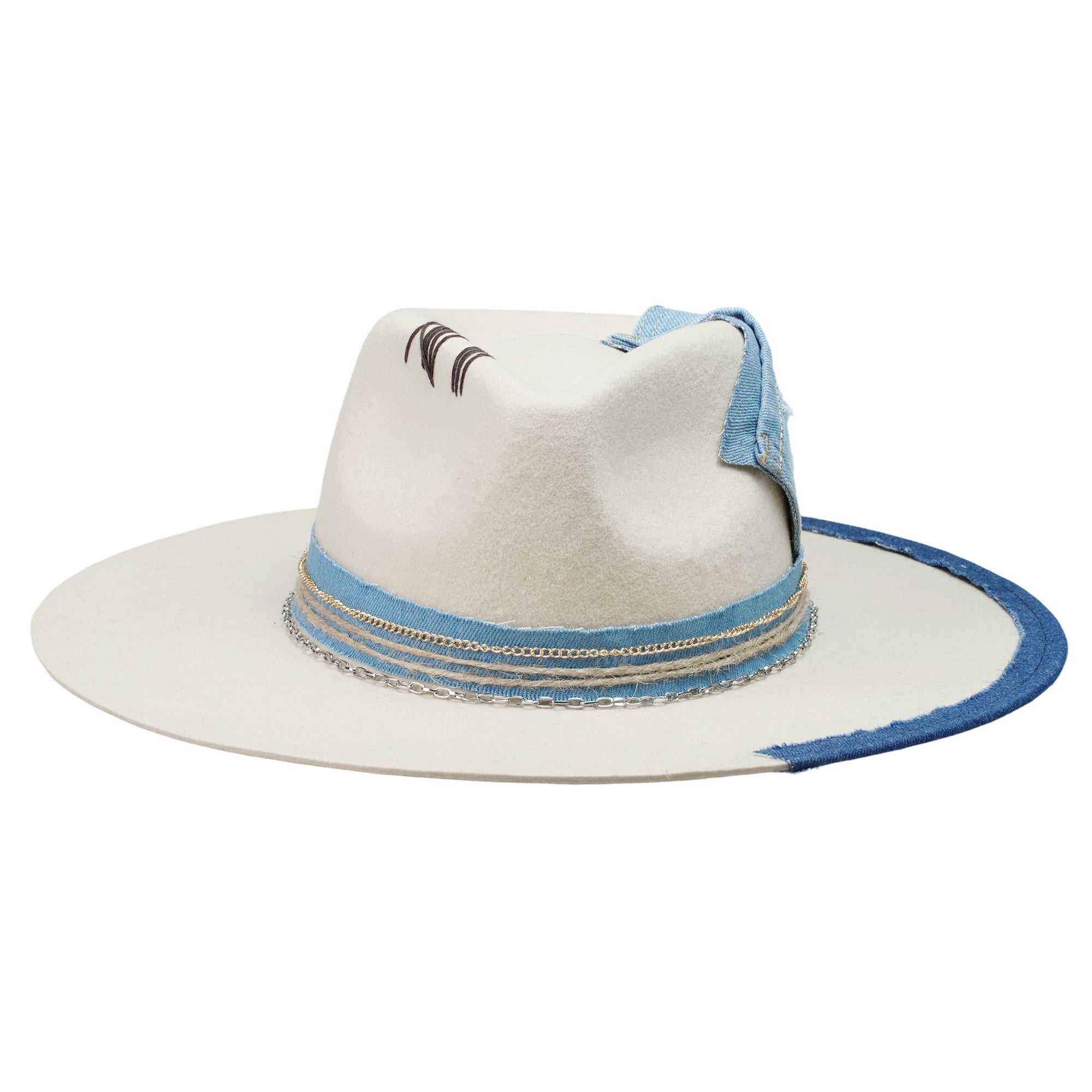 Teardrop Fedora - Cream with Denim Stitching