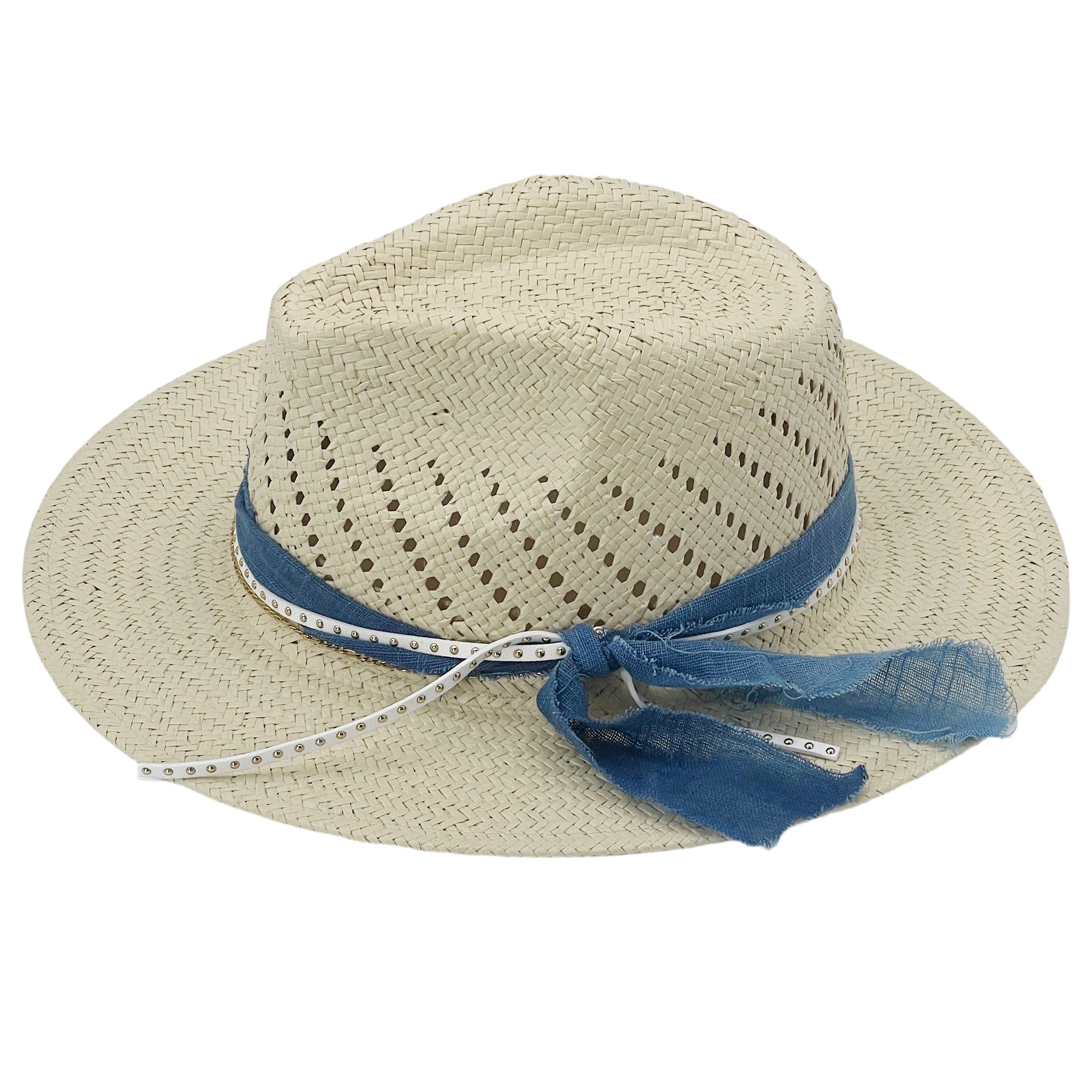 Light Neutral Hat – Blue Fabric & White Strap