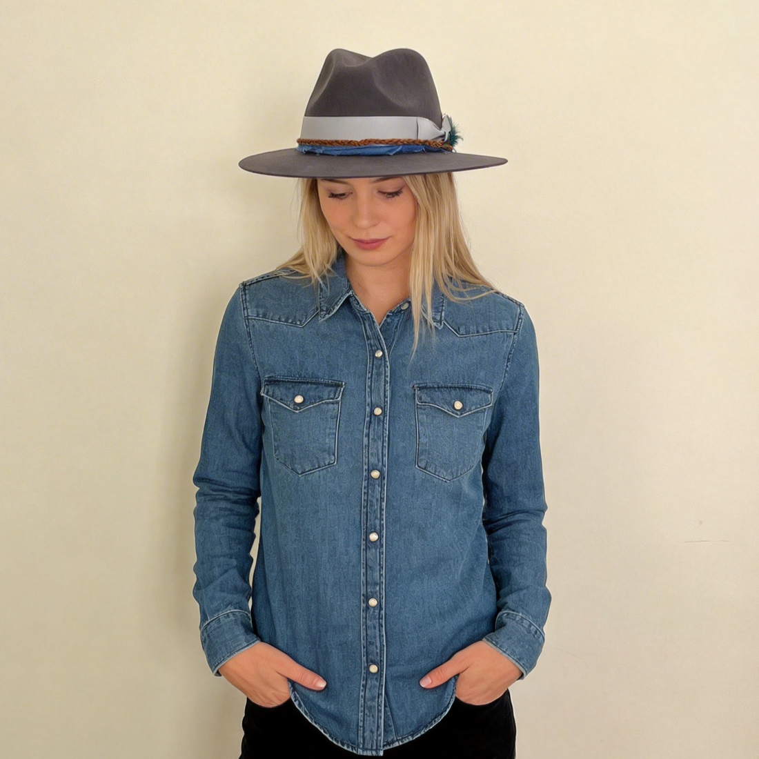 Gray Felt Hat – Layered Custom Hatband