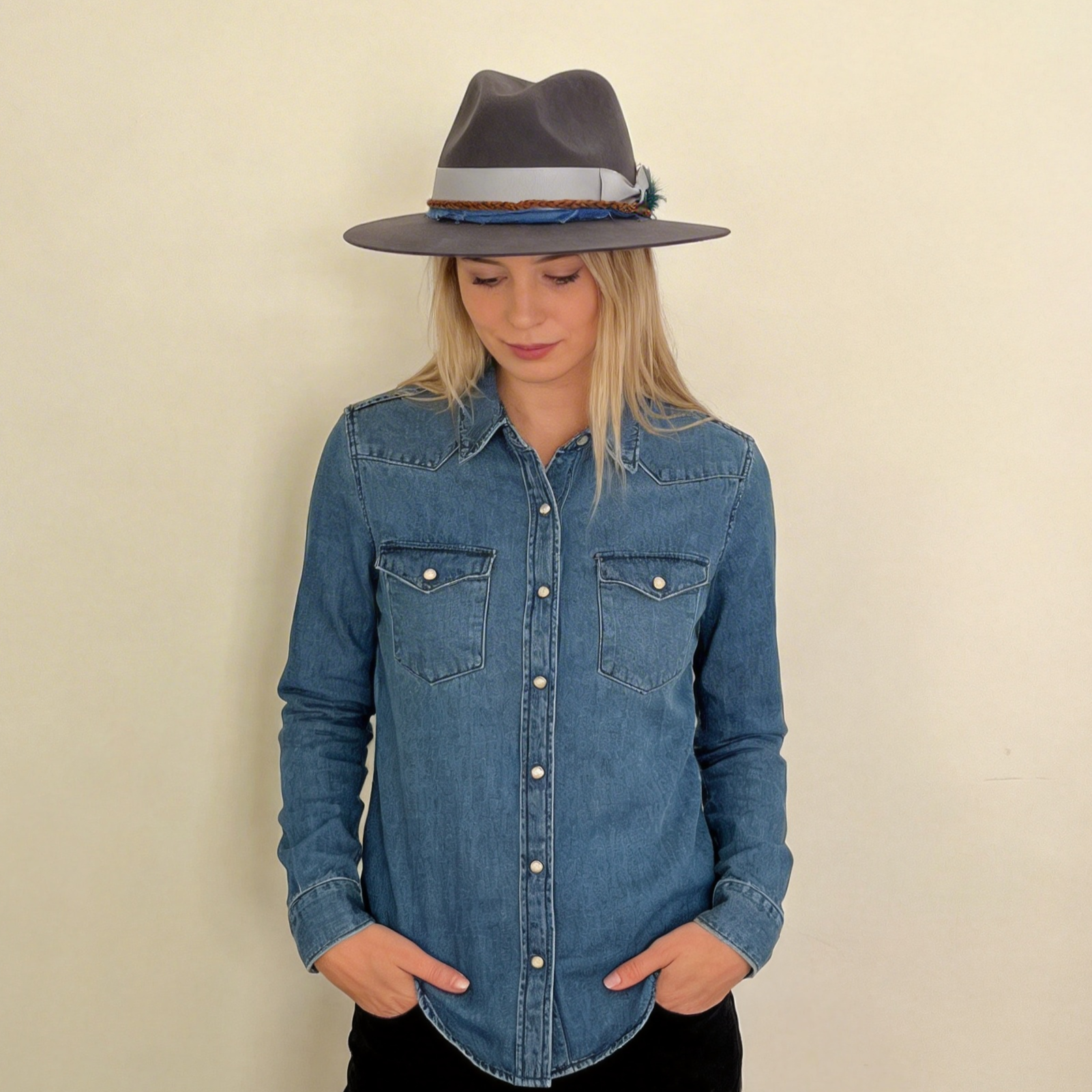 Gray Felt Hat – Layered Custom Hatband