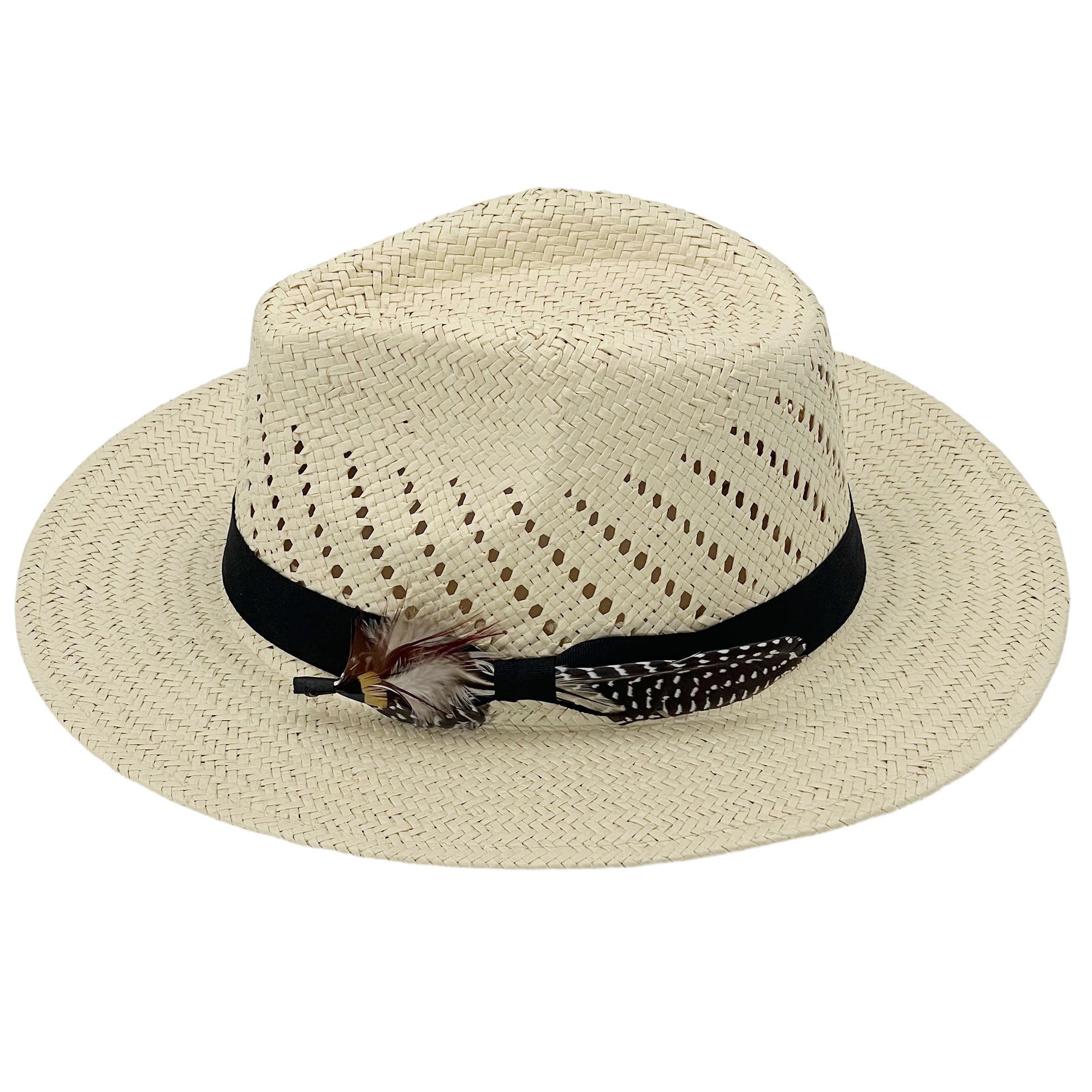 Soft Beige Straw Hat – Feather Accent Band