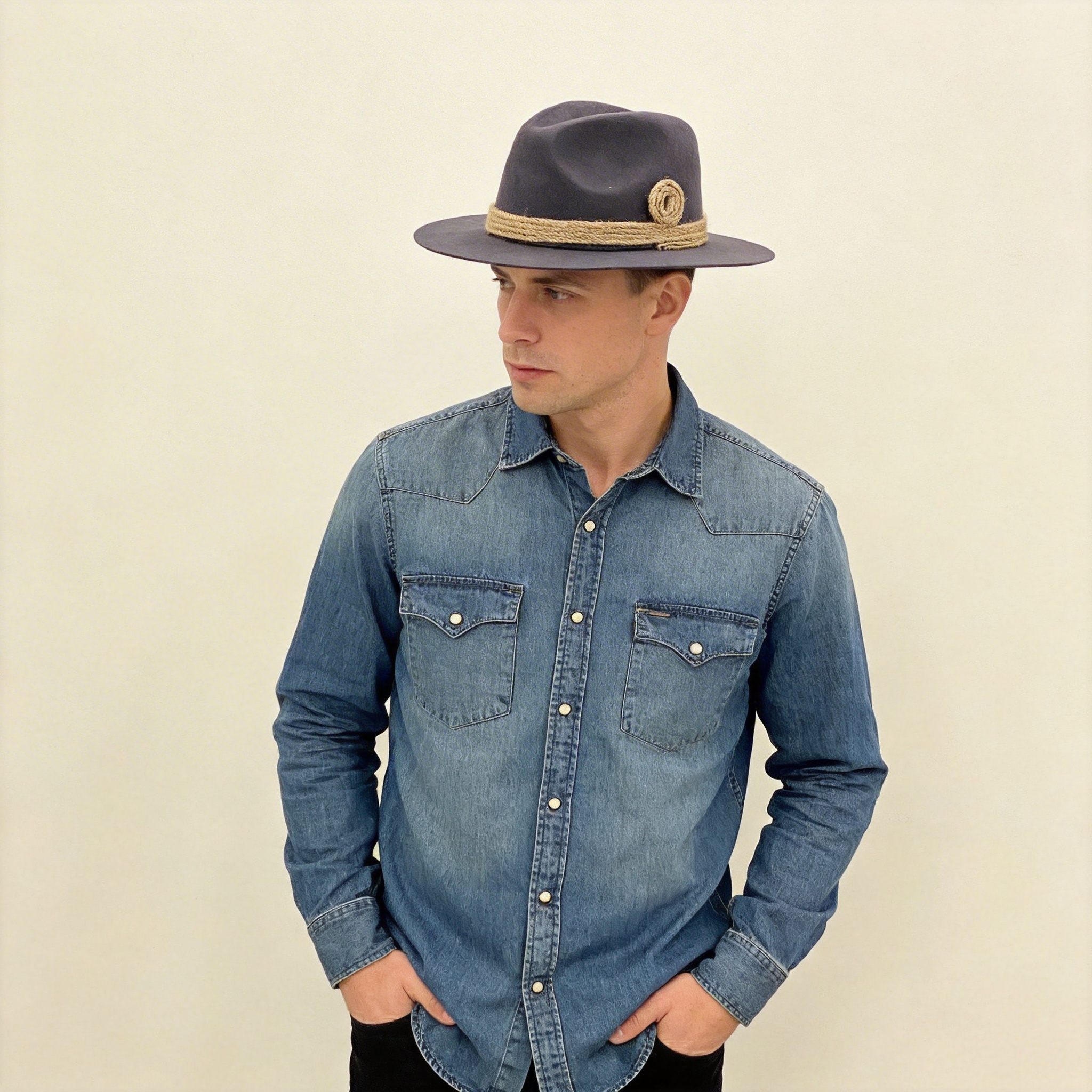 Slate Gray Flat-Brim – Hand-Sculpted Rope Detail