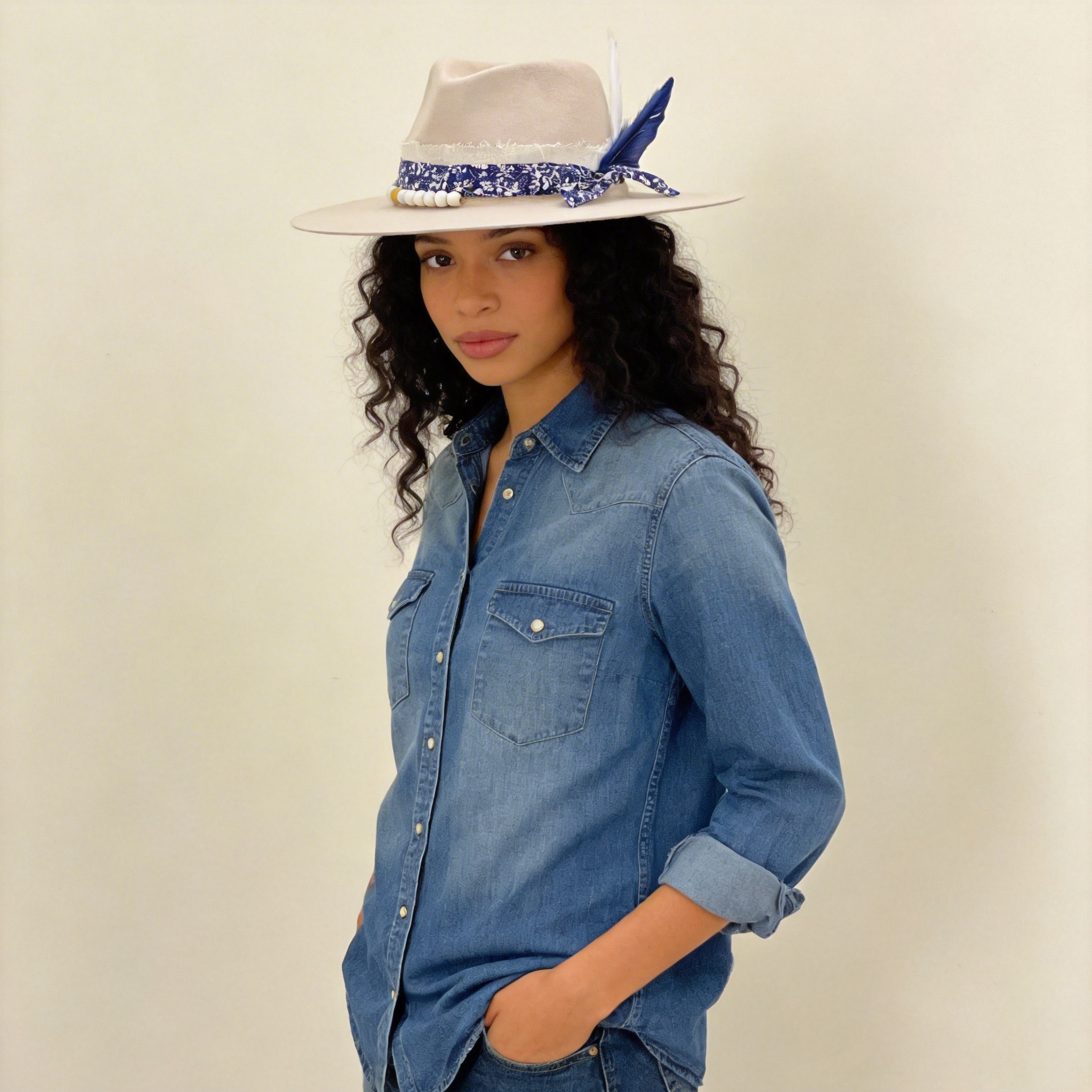 Off-White Wide-Brim – Feather & Bead Trim