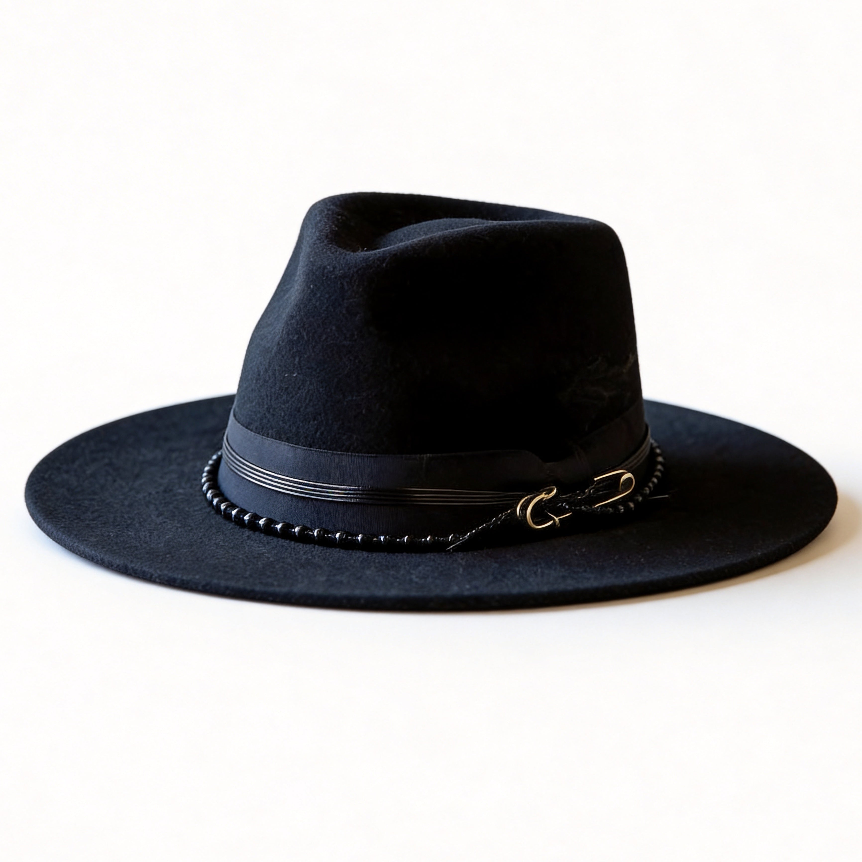 Artisan Felt Hat – Beaded & Leather Accents