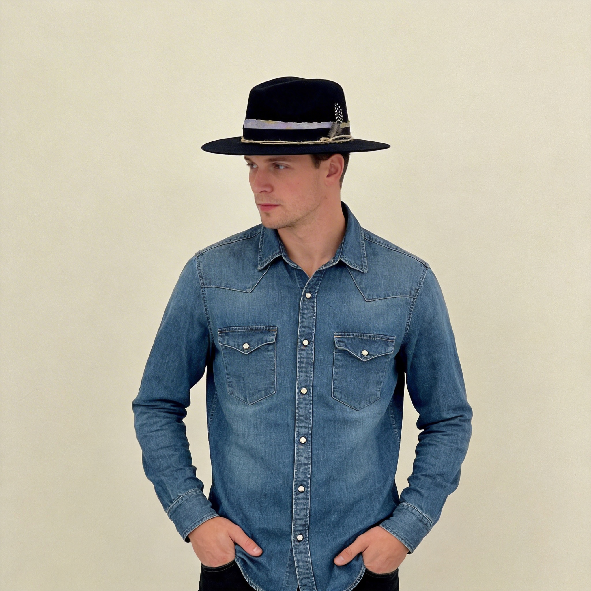 Black Flat-Brim – Purple Tie-Dye & Feather Band