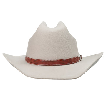 Modern Curled-Brim Hat – Soft Beige Felt, Artisan Leather Trim