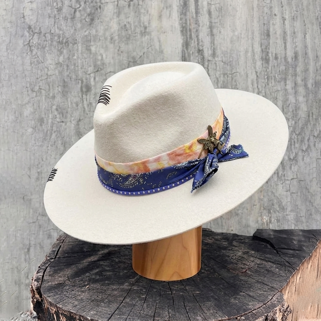 Elegant Off-White Hat with Delicate Metal Accent