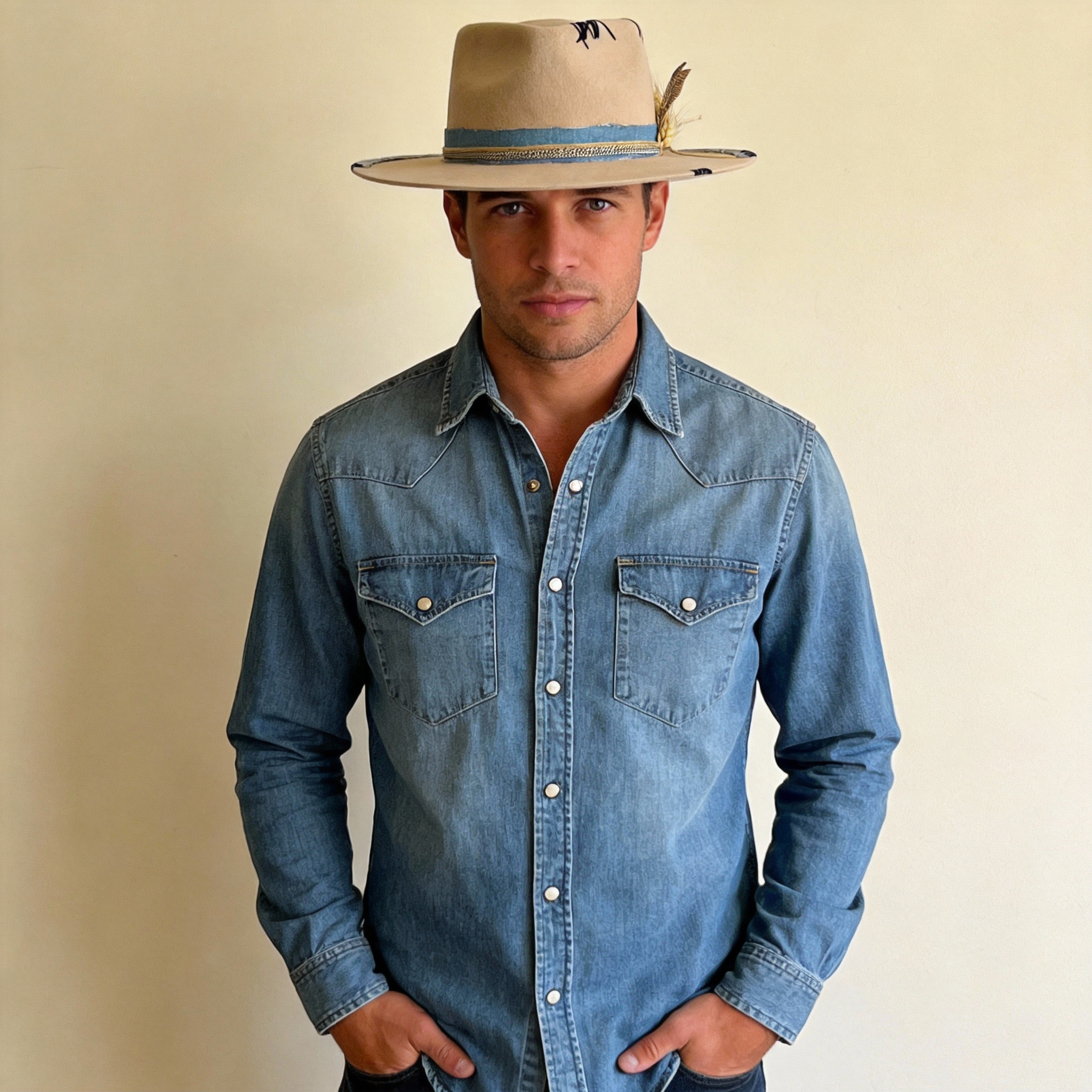 Hand-Decorated Felt Hat – Neutral Elegance