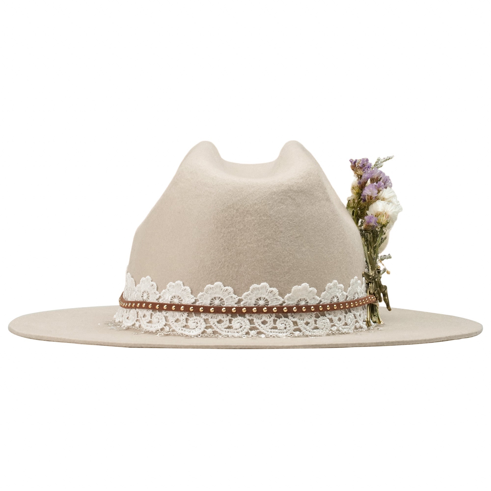 Cream Felt Hat - Star Chain & Bronze Yellow Pin