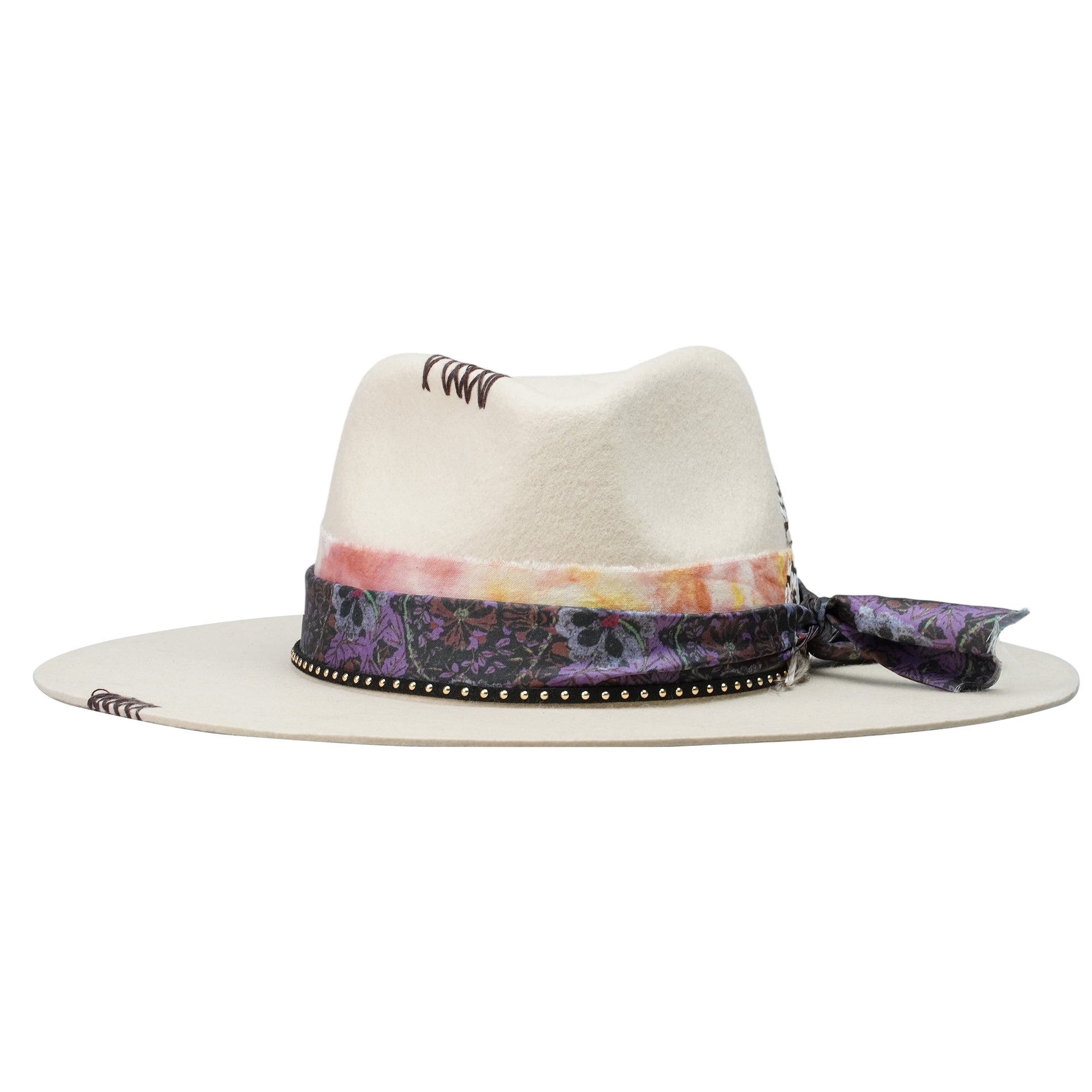 Teardrop Felt Hat with Ornate Band & Feathers