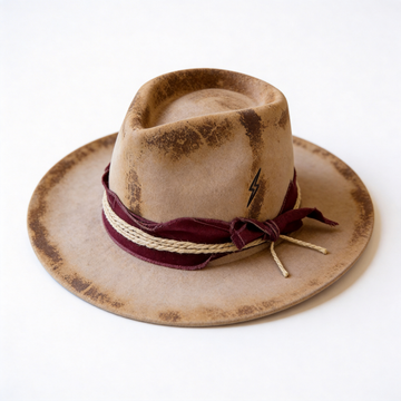 Flame-Finished Fedora – Burgundy & Hemp Accent