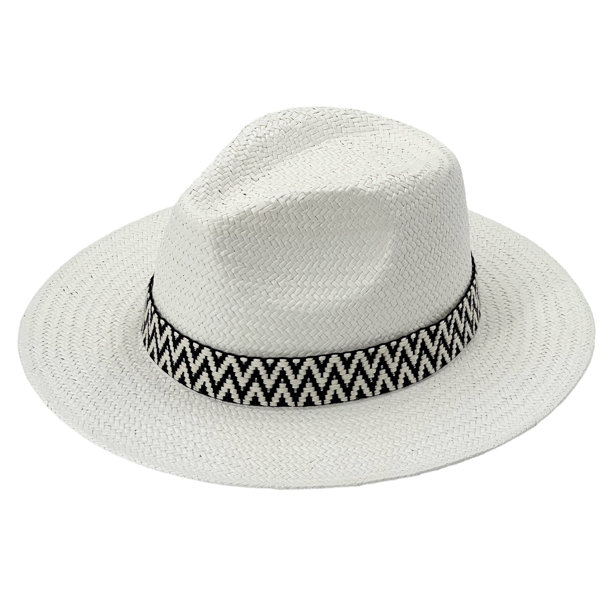 White Straw Hat – Graphic Woven Trim