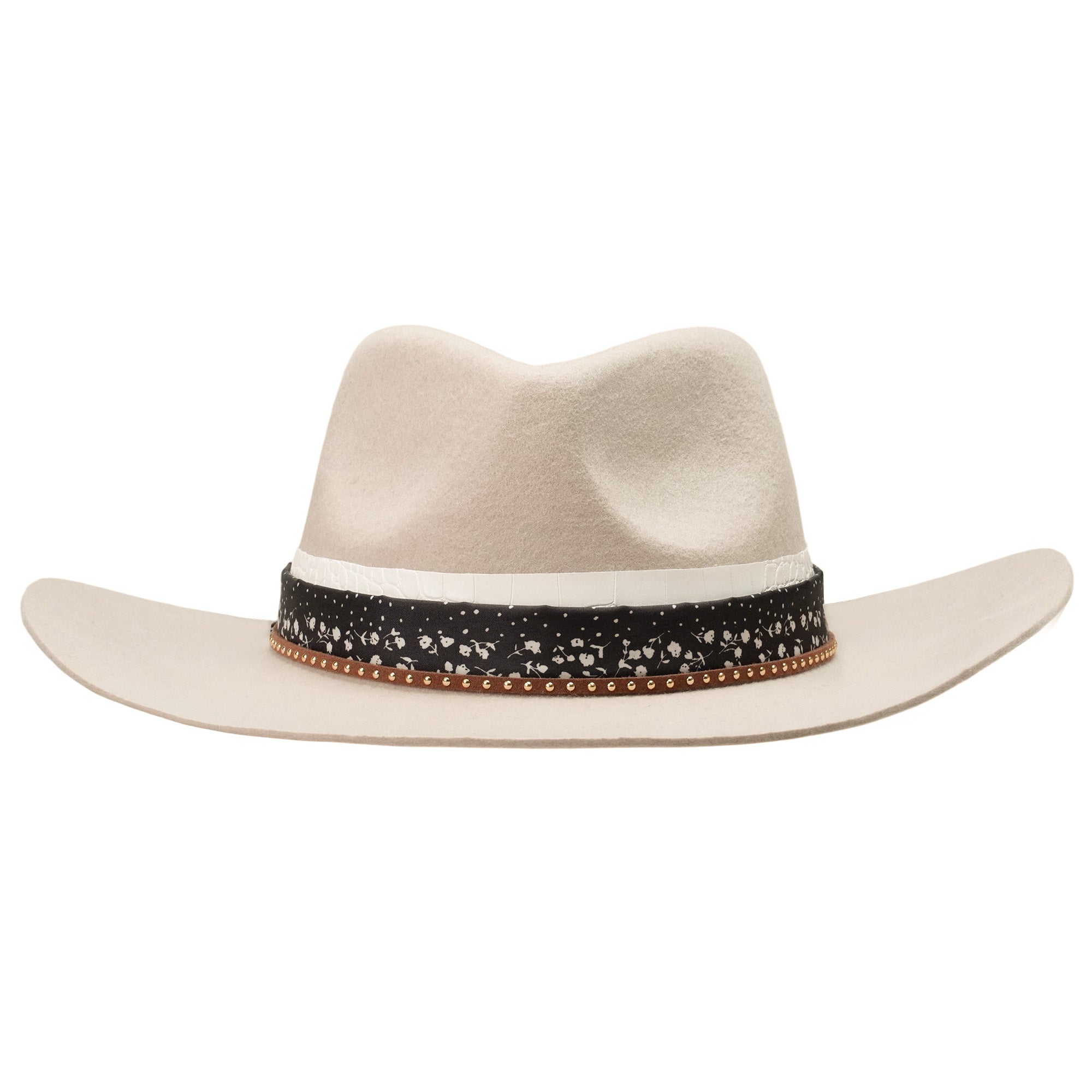 Off-White Felt Hat - Rolled Brim with Custom Floral Band