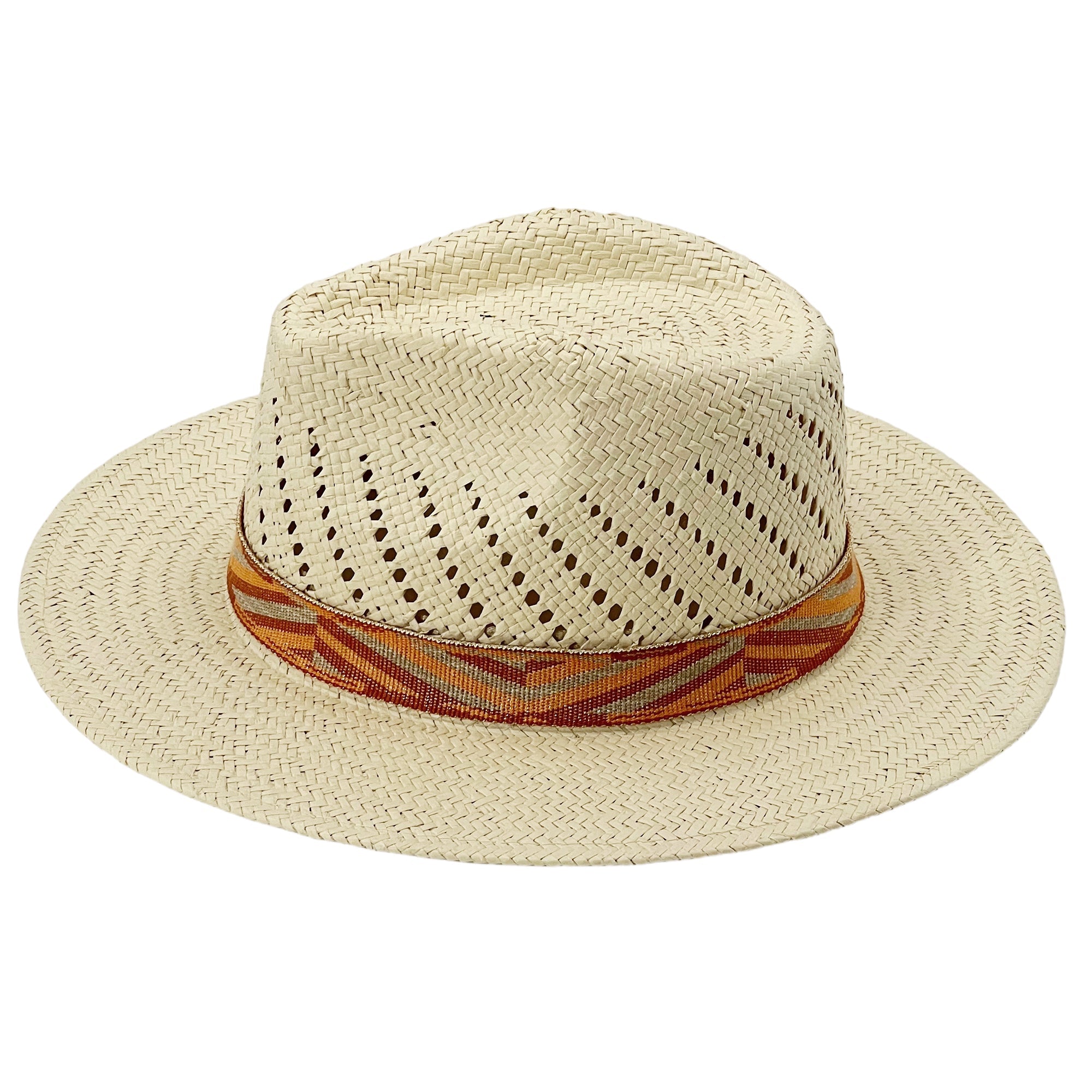 Modern Straw Hat – Orange-Yellow Band & Crown Cut-Outs