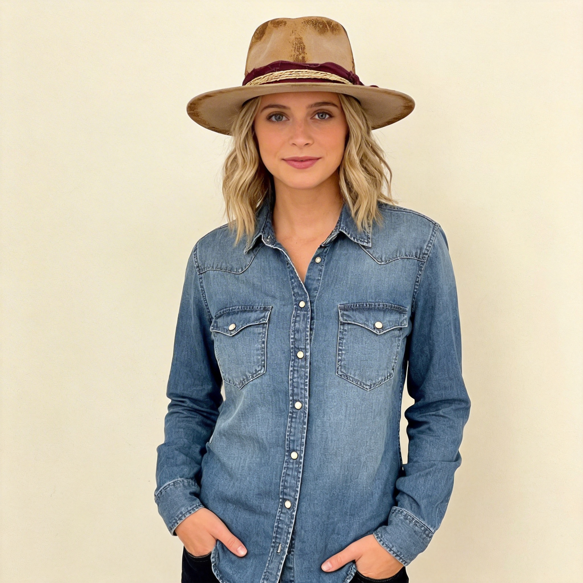 Flame-Finished Fedora – Burgundy & Hemp Accent