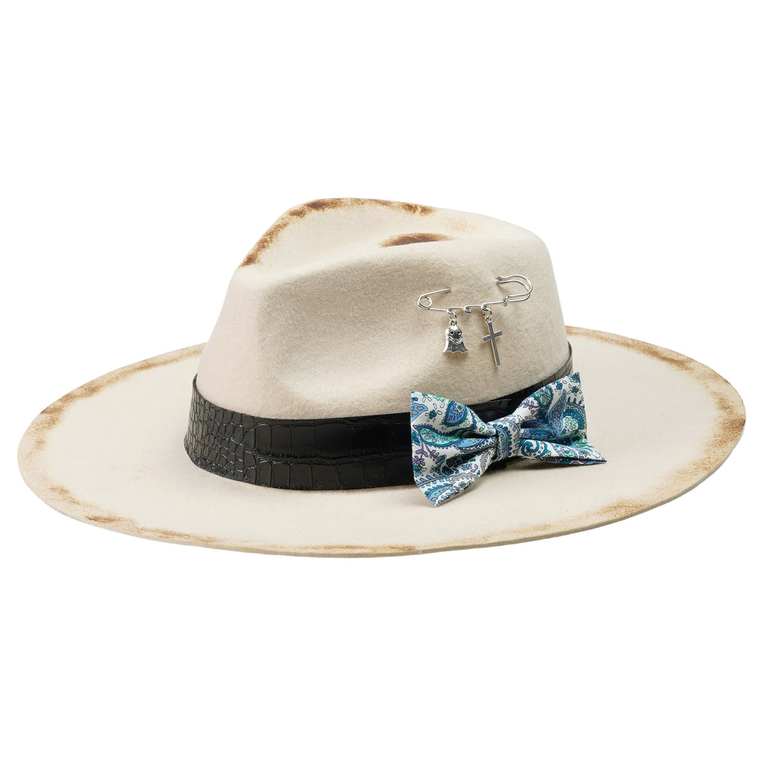 Edgy Felt Hat – Burnt Felt, Pin Detail, Textured Hatband