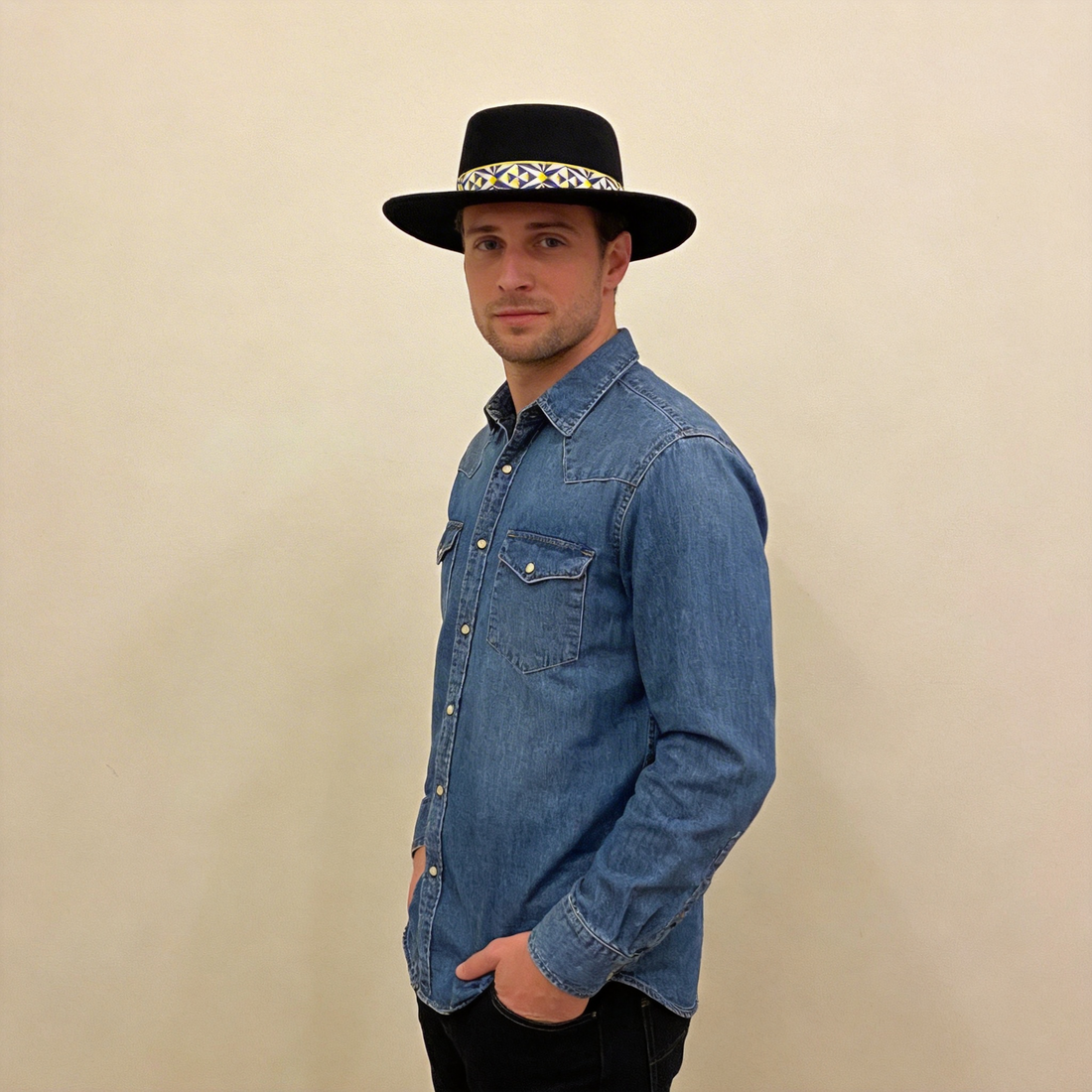 Black Gambler Hat – Printed Fabric Band