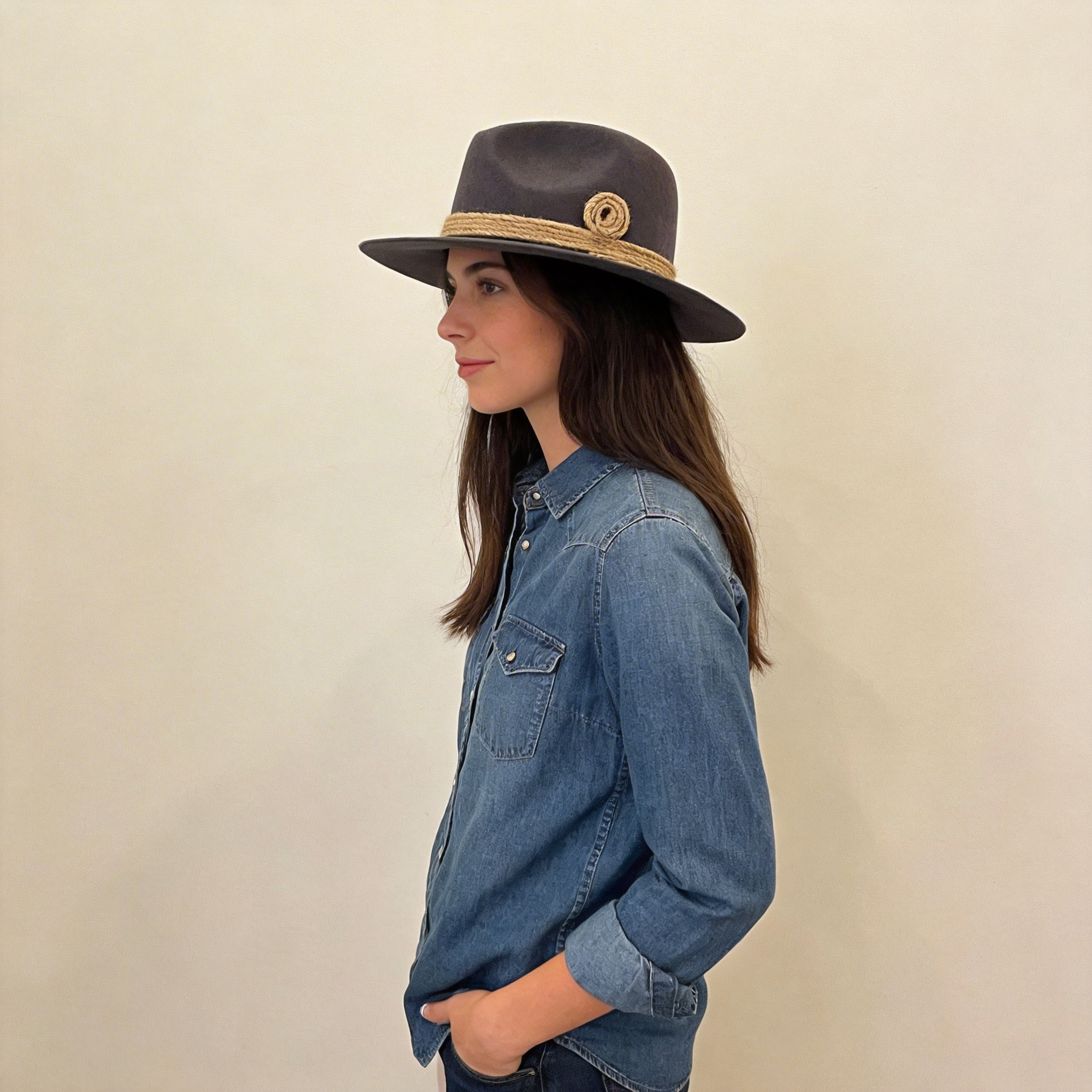 Slate Gray Flat-Brim – Hand-Sculpted Rope Detail